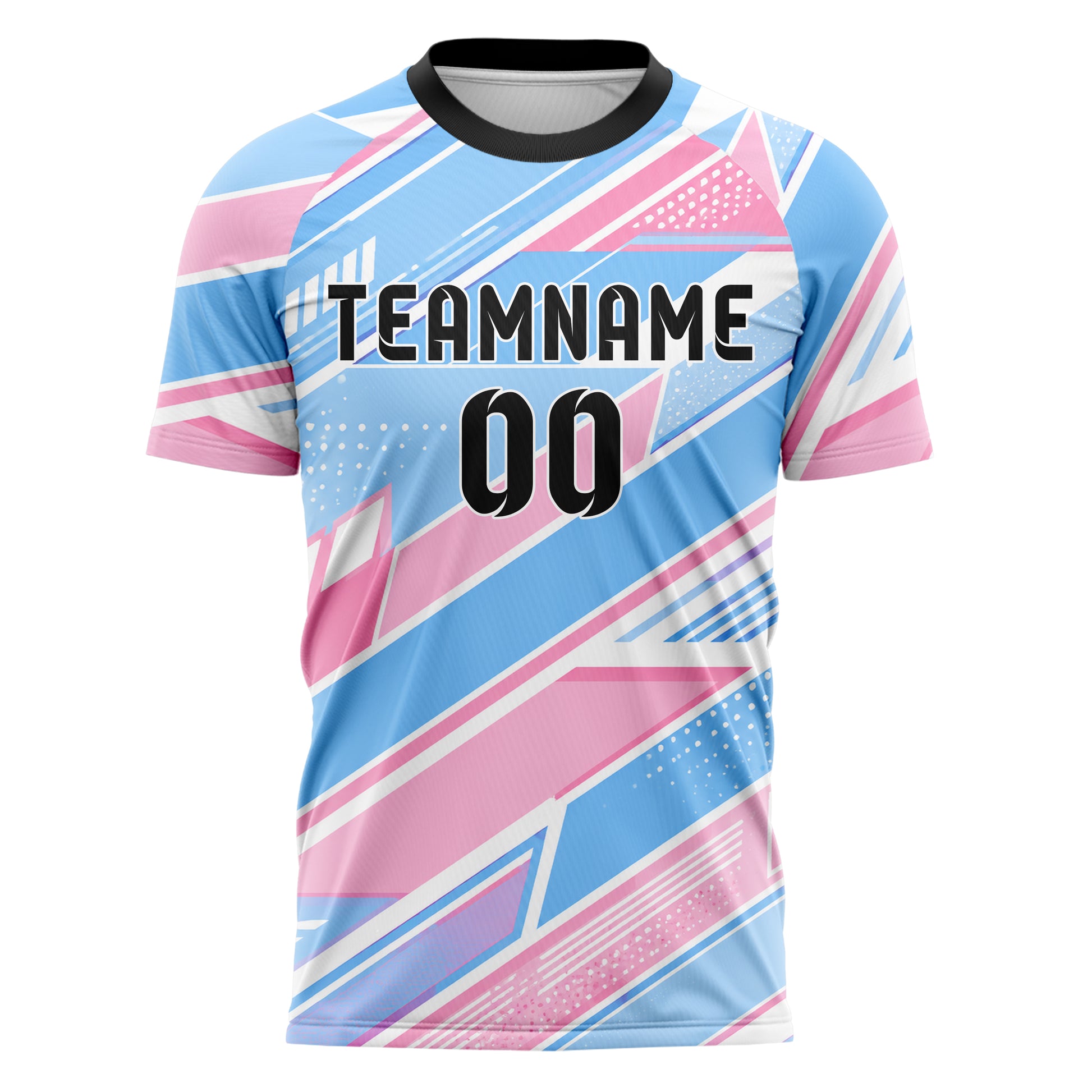 Himmelblau pastelliges Streifen Streifen mit Polygon Akzenten Design 13-0101 individuelles Fußballtrikot front
