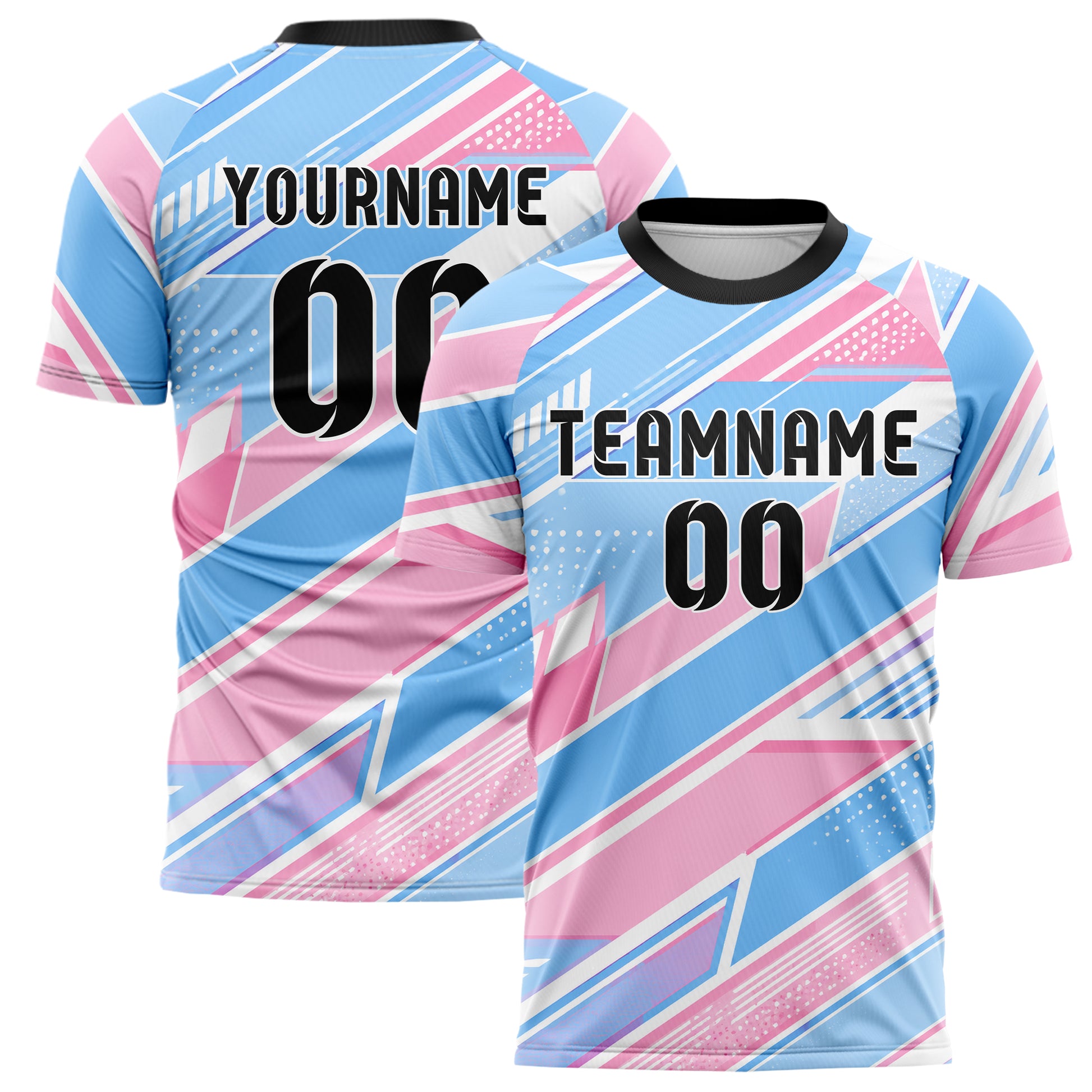 Himmelblau pastelliges Streifen Streifen mit Polygon Akzenten Design 13-0101 individuelles Fußballtrikot main
