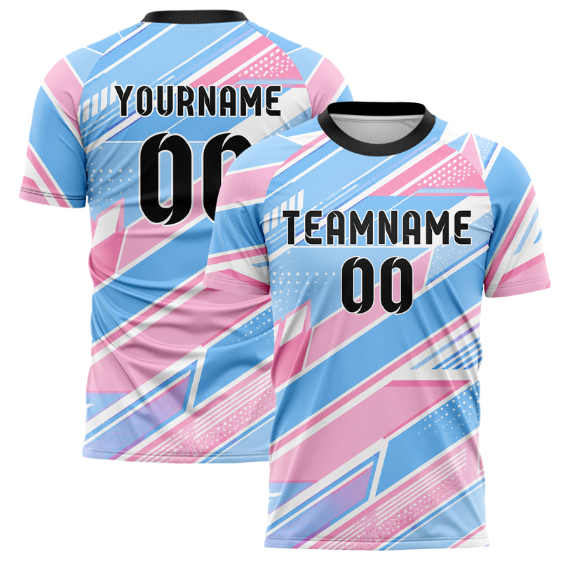 Himmelblau pastelliges Streifen Streifen mit Polygon Akzenten Design 13-0101 individuelles Fußballtrikot main