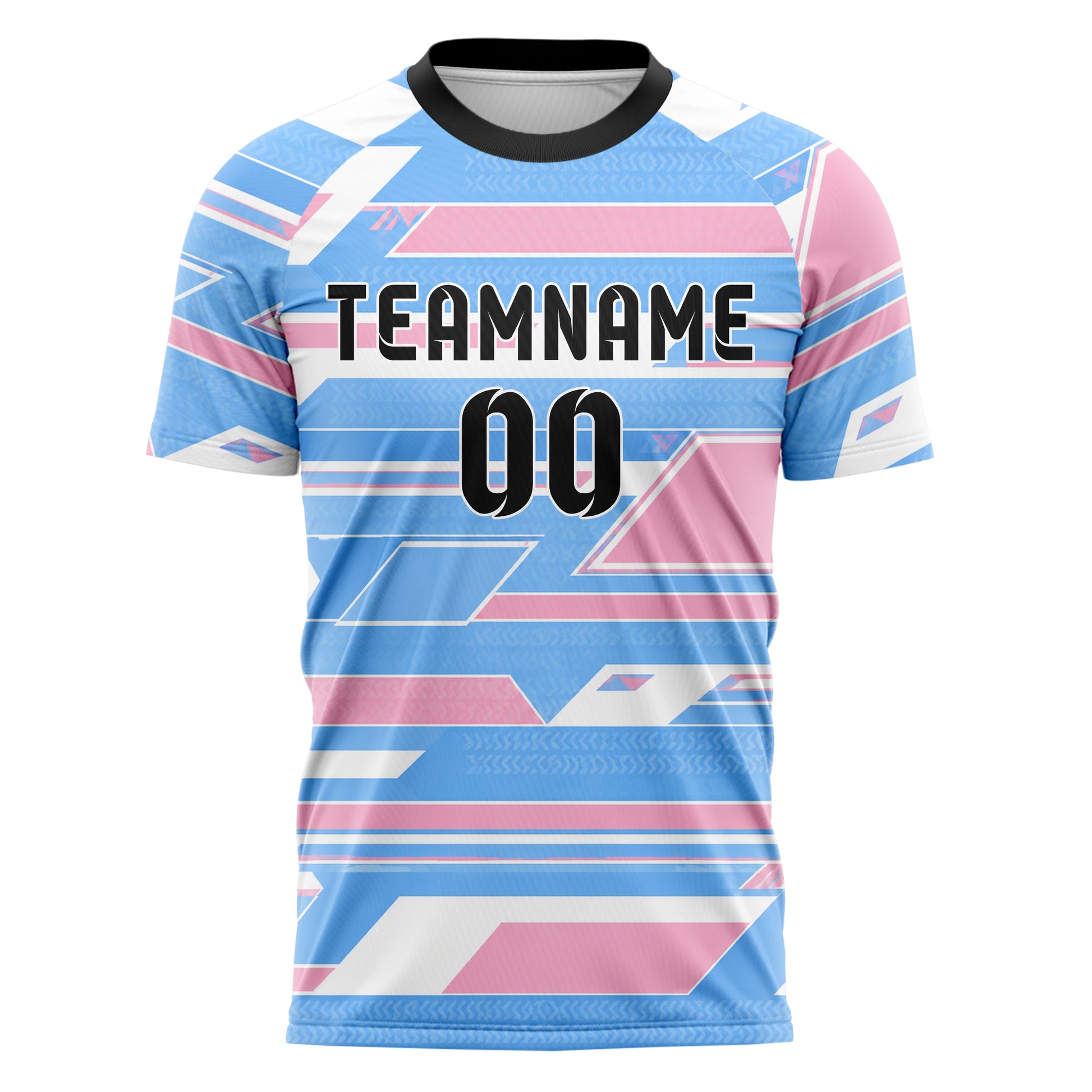 Himmelblau pastelliges Streifen Streifen mit Polygon Akzenten Design 13-0131 individuelles Fußballtrikot front