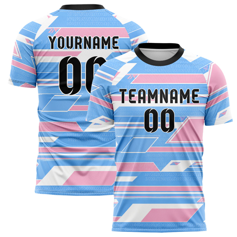 Himmelblau pastelliges Streifen Streifen mit Polygon Akzenten Design 13-0131 individuelles Fußballtrikot main