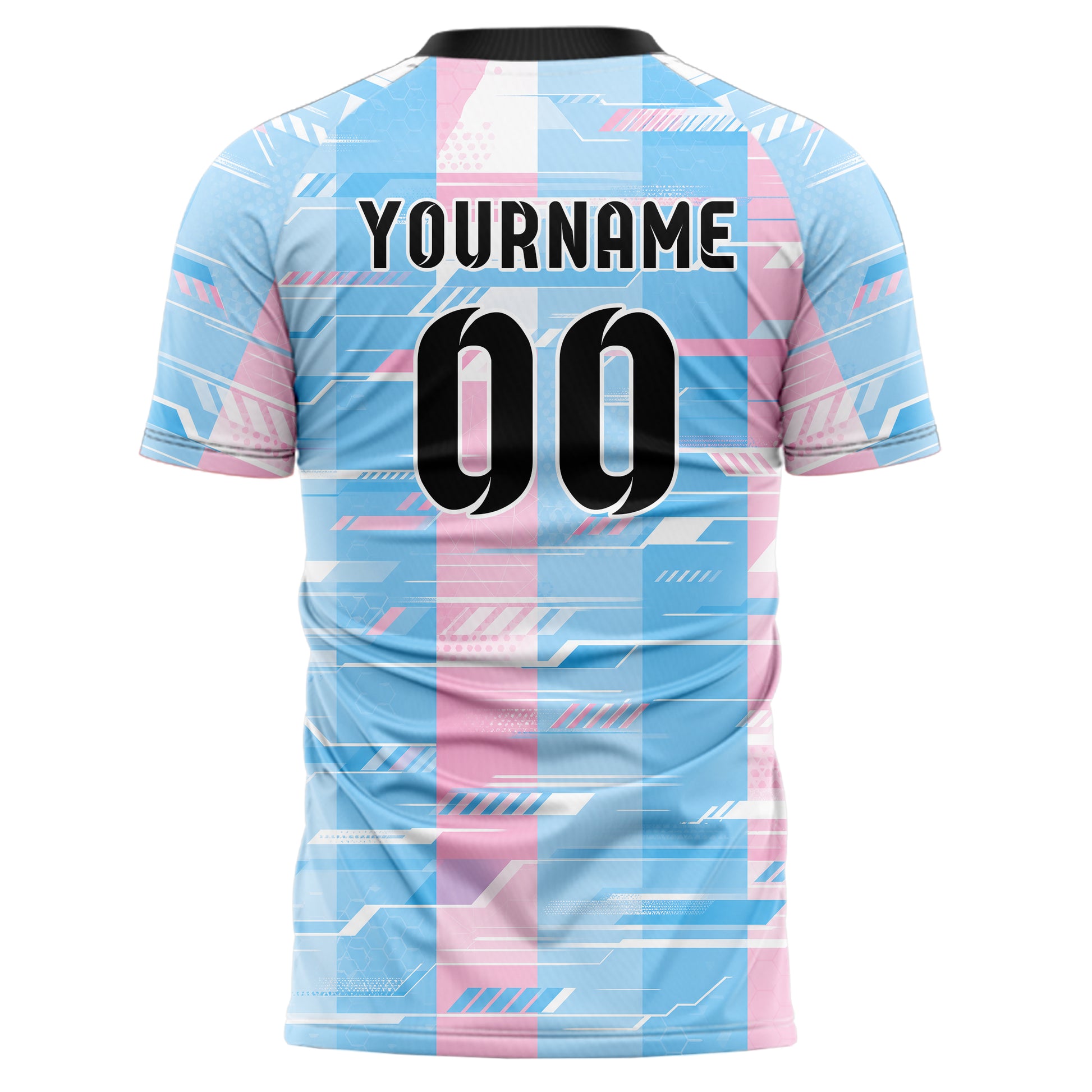 Himmelblau pastelliges Streifen vertikale Baender Design 13-0008 individuelles Fußballtrikot back