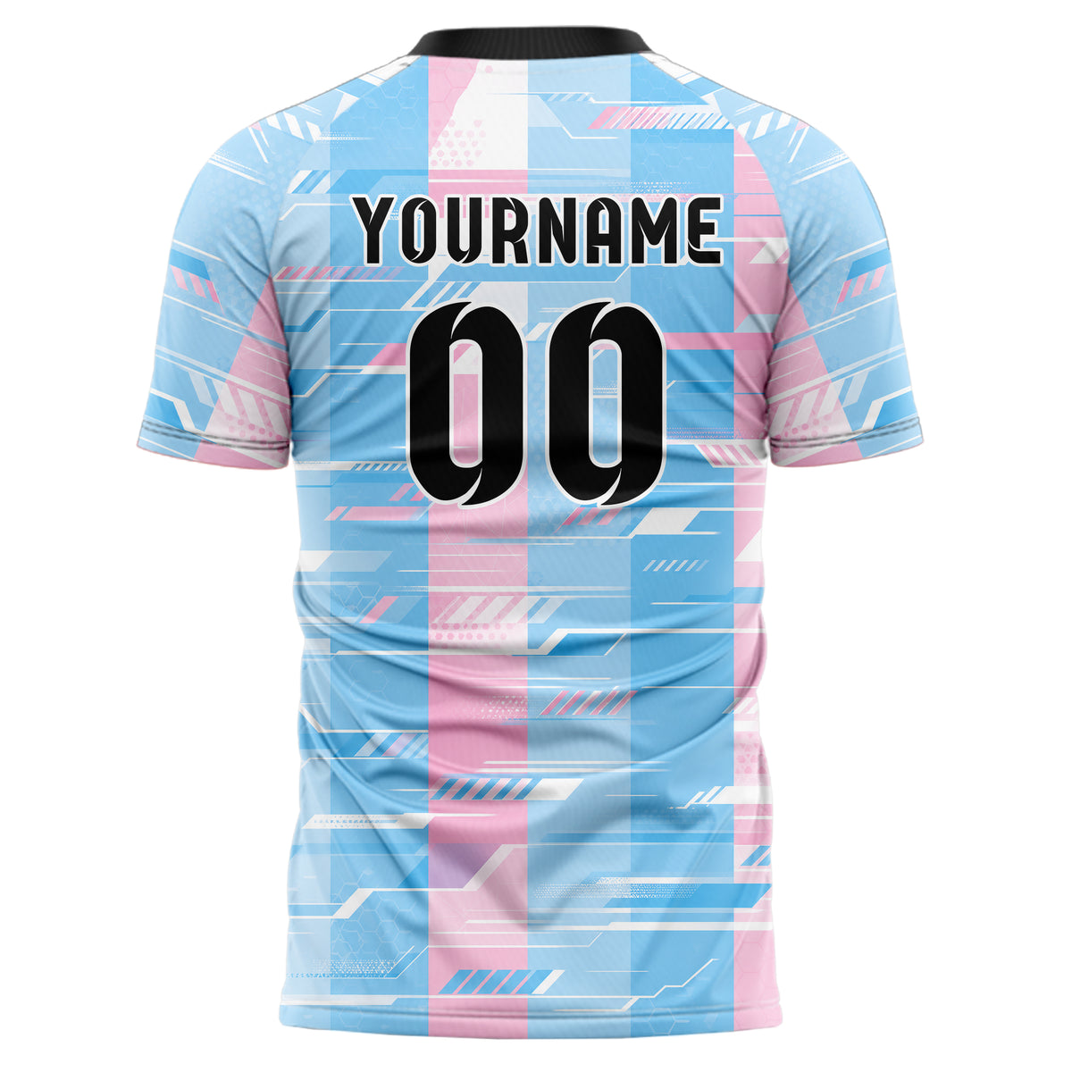 Himmelblau pastelliges Streifen vertikale Baender Design 13-0008 individuelles Fußballtrikot back