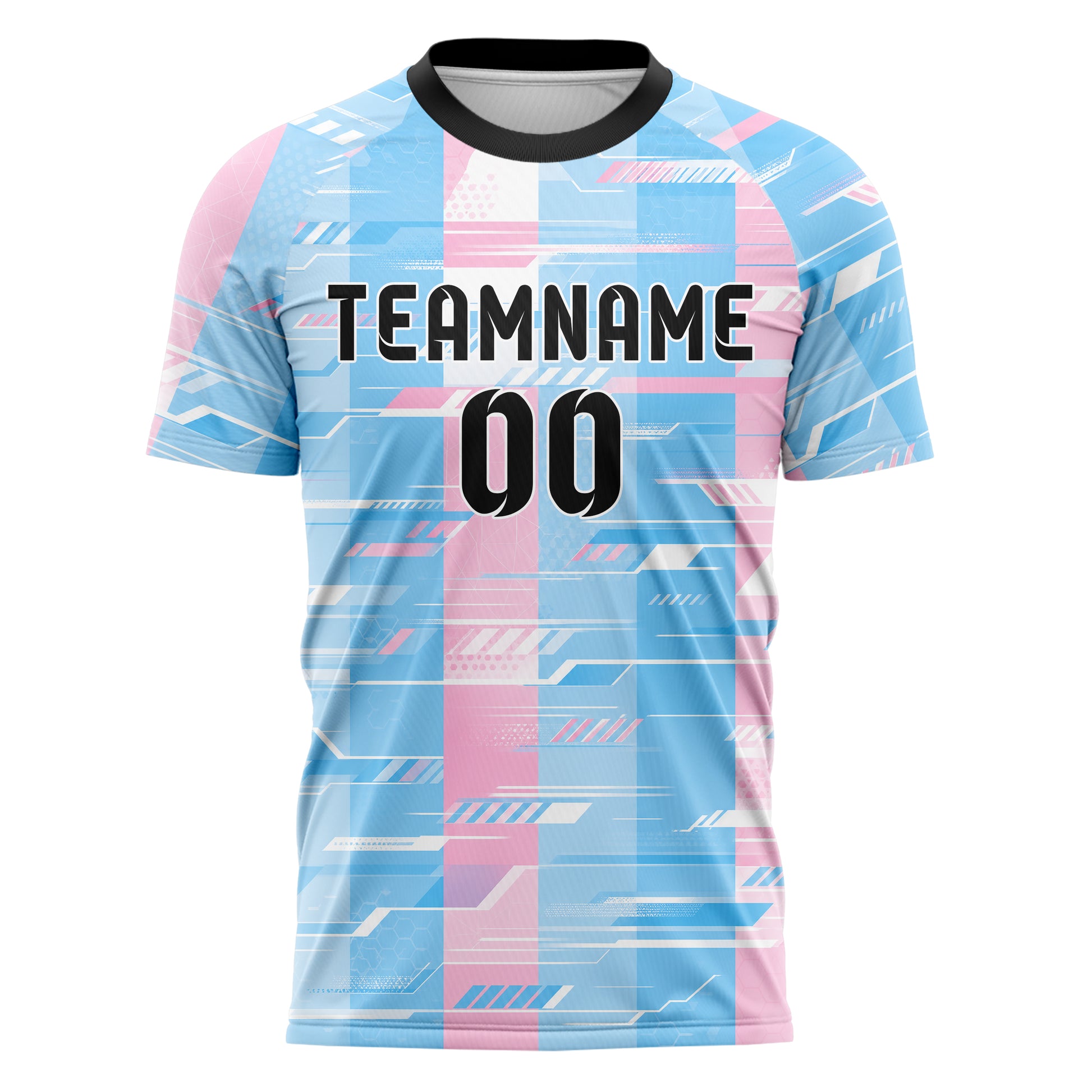 Himmelblau pastelliges Streifen vertikale Baender Design 13-0008 individuelles Fußballtrikot front
