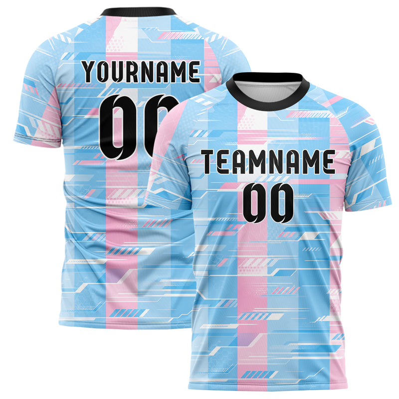 Himmelblau pastelliges Streifen vertikale Baender Design 13-0008 individuelles Fußballtrikot main