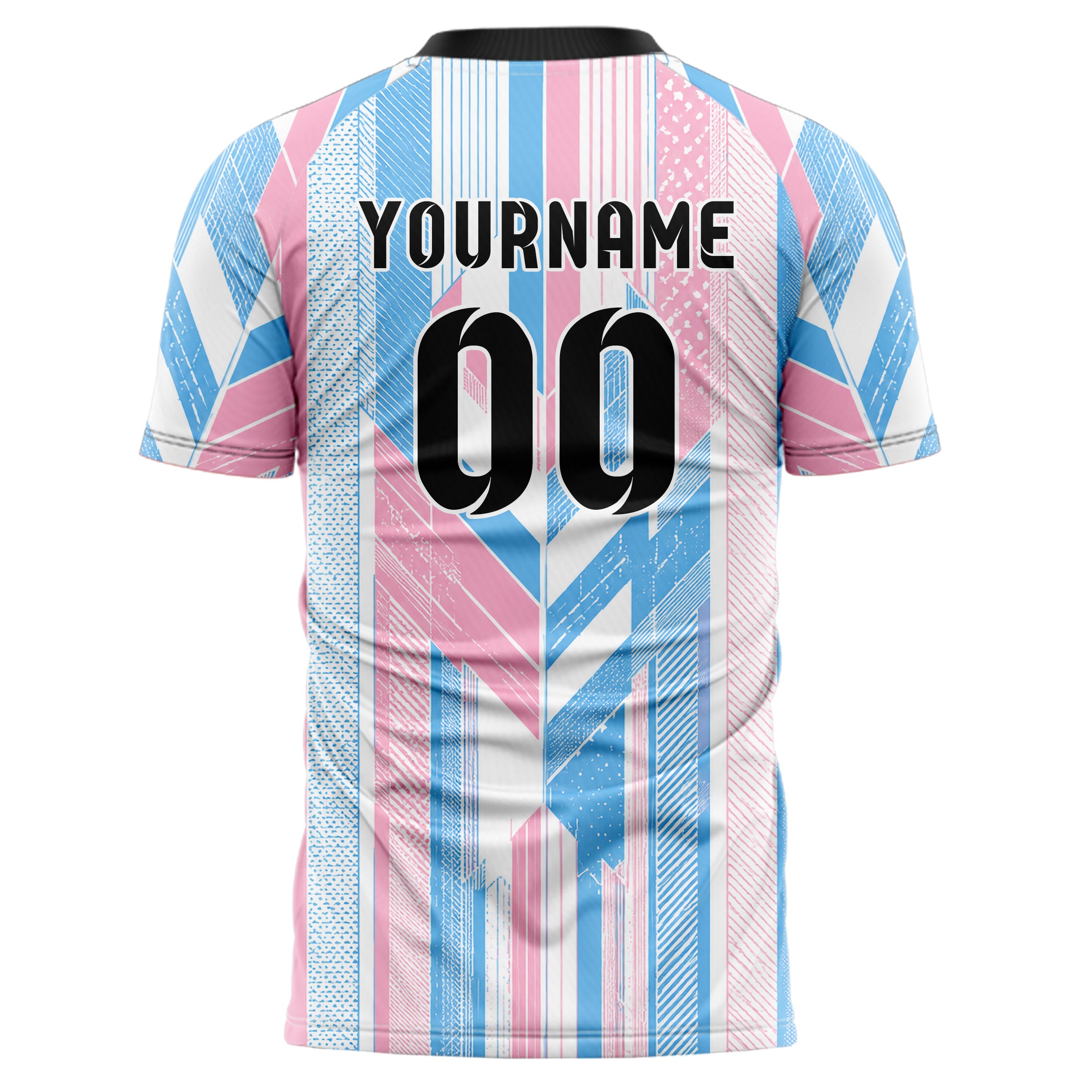 Himmelblau pastelliges Streifen vertikale Baender Design 13-0014 individuelles Fußballtrikot back