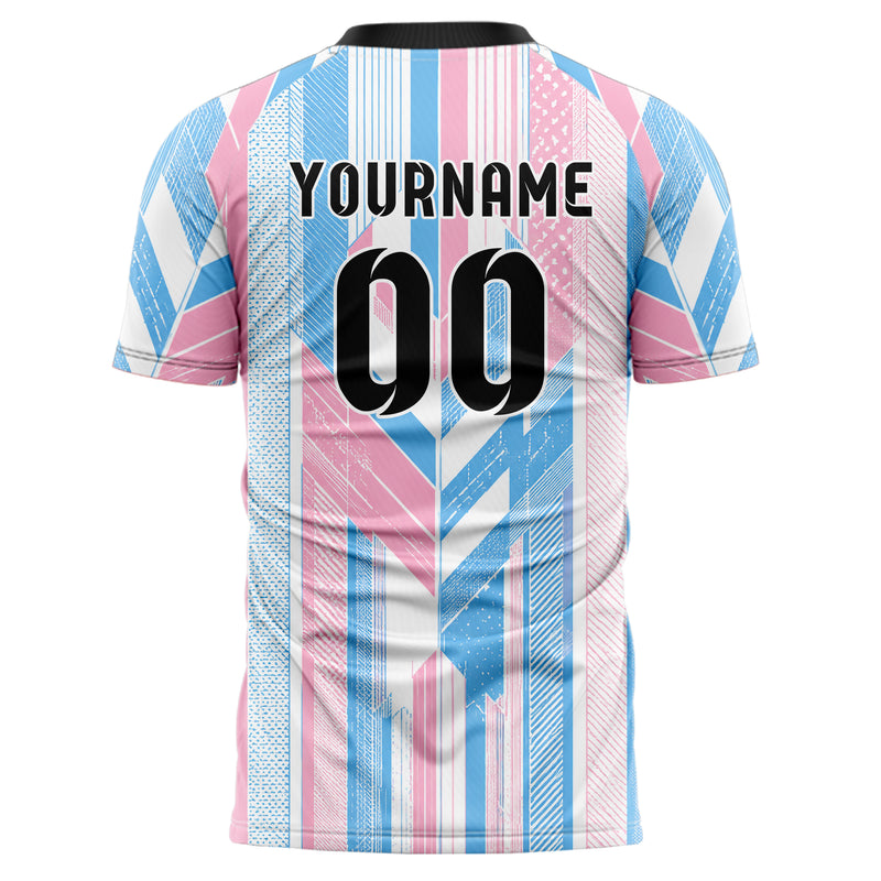 Himmelblau pastelliges Streifen vertikale Baender Design 13-0014 individuelles Fußballtrikot back
