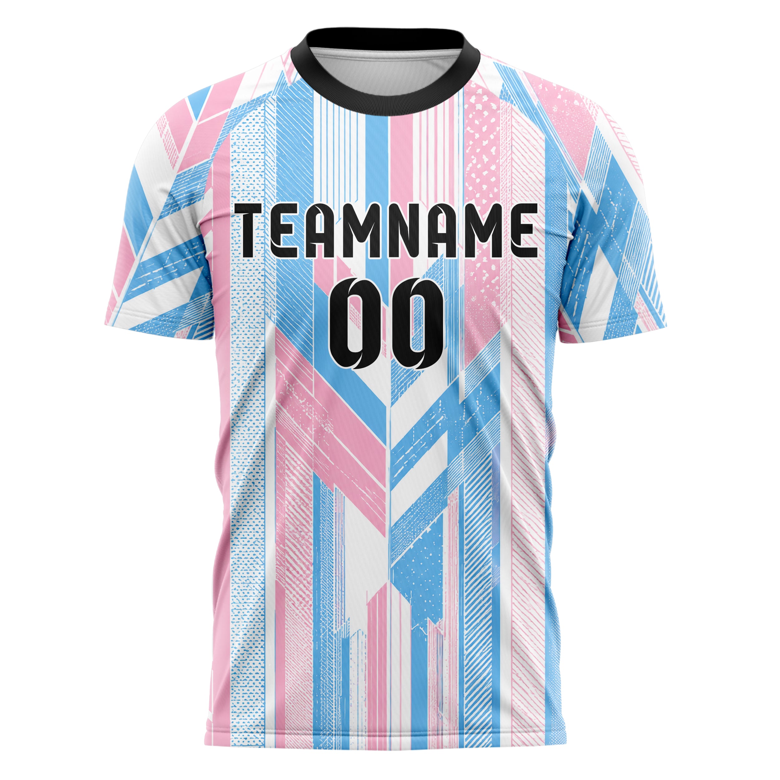 Himmelblau pastelliges Streifen vertikale Baender Design 13-0014 individuelles Fußballtrikot front