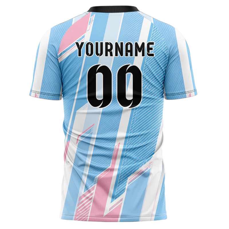 Himmelblau pastelliges Streifen vertikale Baender Design 13-0098 individuelles Fußballtrikot back