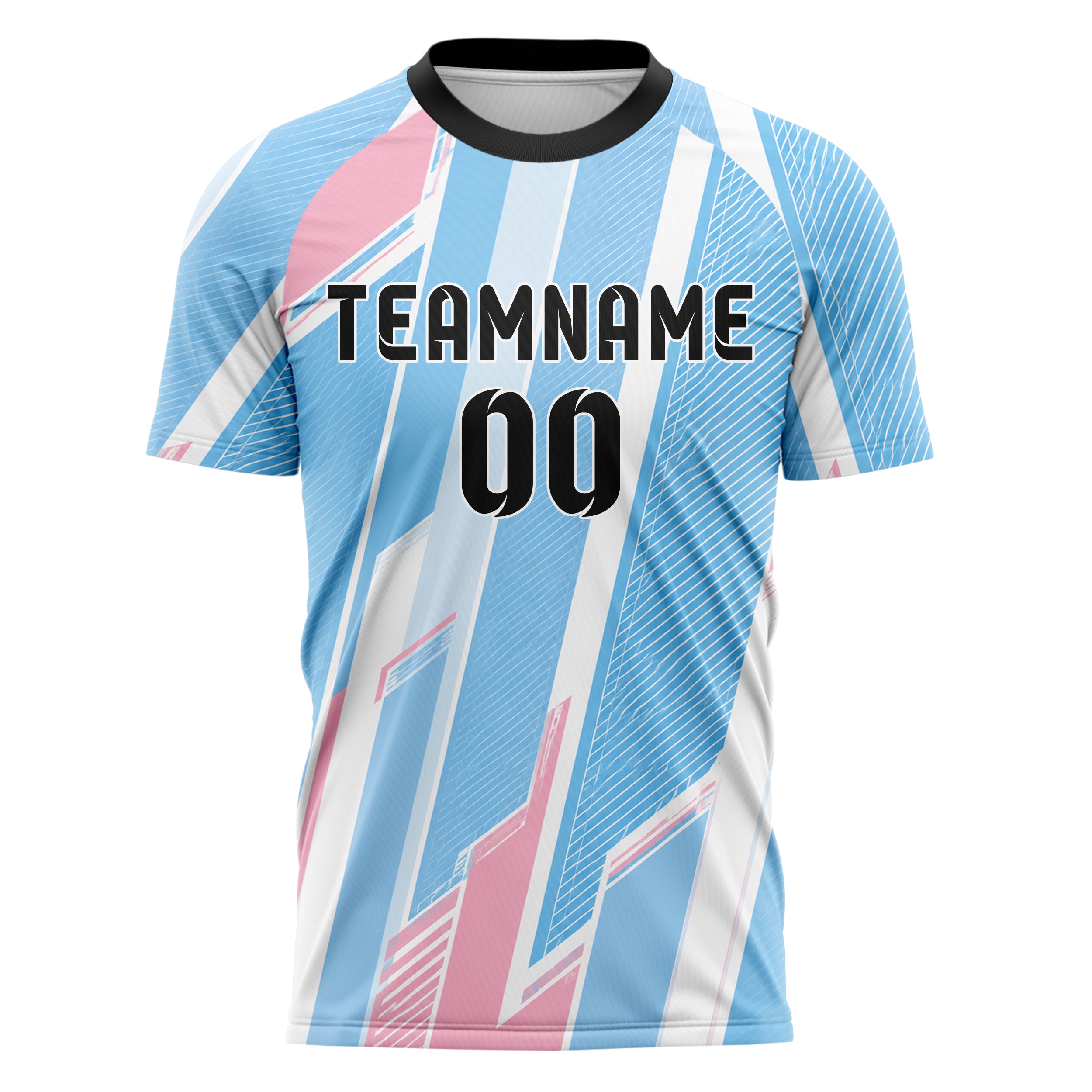 Himmelblau pastelliges Streifen vertikale Baender Design 13-0098 individuelles Fußballtrikot front