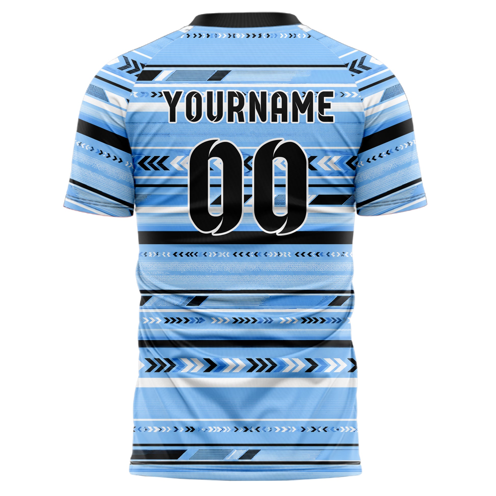 Puderblau lebendiges Streifen horizontale Baender Design 13-0111 individuelles Fußballtrikot back