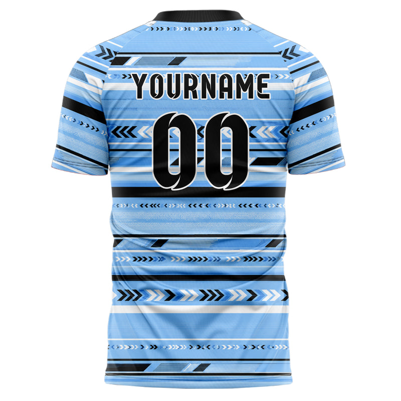 Puderblau lebendiges Streifen horizontale Baender Design 13-0111 individuelles Fußballtrikot back