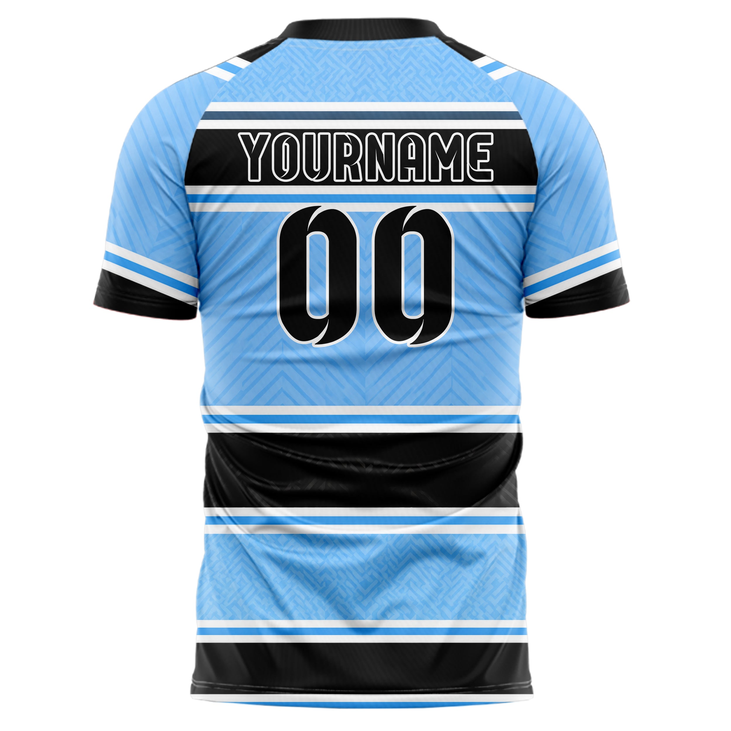 Puderblau lebendiges Streifen horizontale Baender Design 13-0147 individuelles Fußballtrikot back