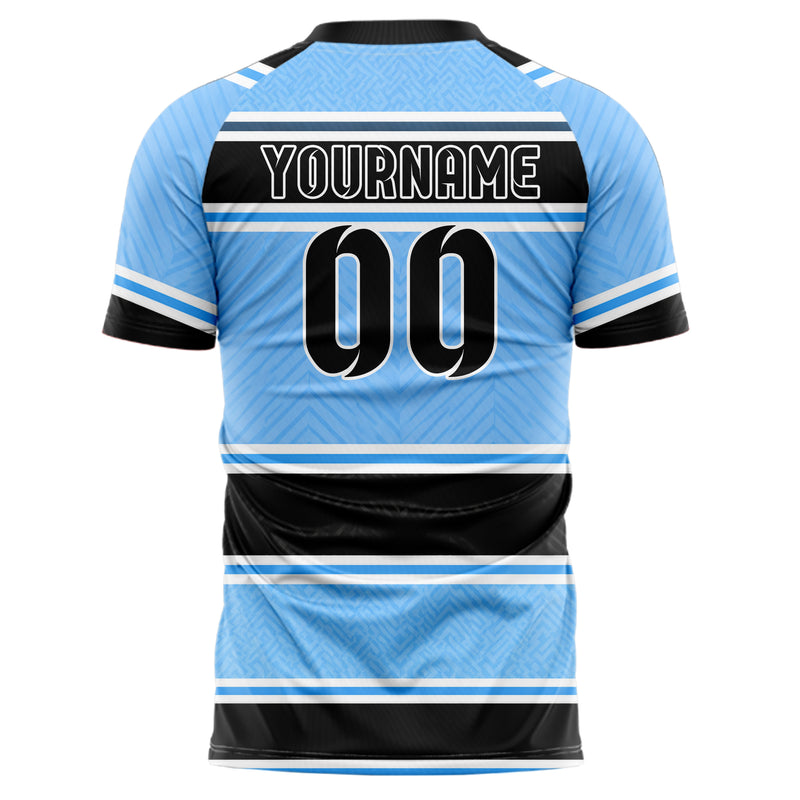 Puderblau lebendiges Streifen horizontale Baender Design 13-0147 individuelles Fußballtrikot back
