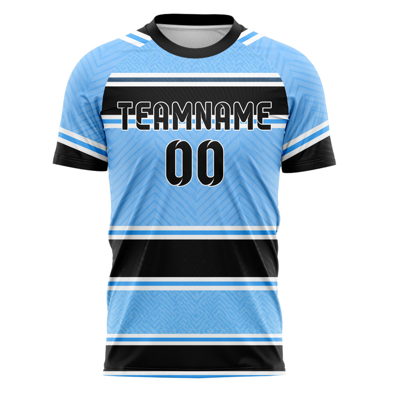 Puderblau lebendiges Streifen horizontale Baender Design 13-0147 individuelles Fußballtrikot front