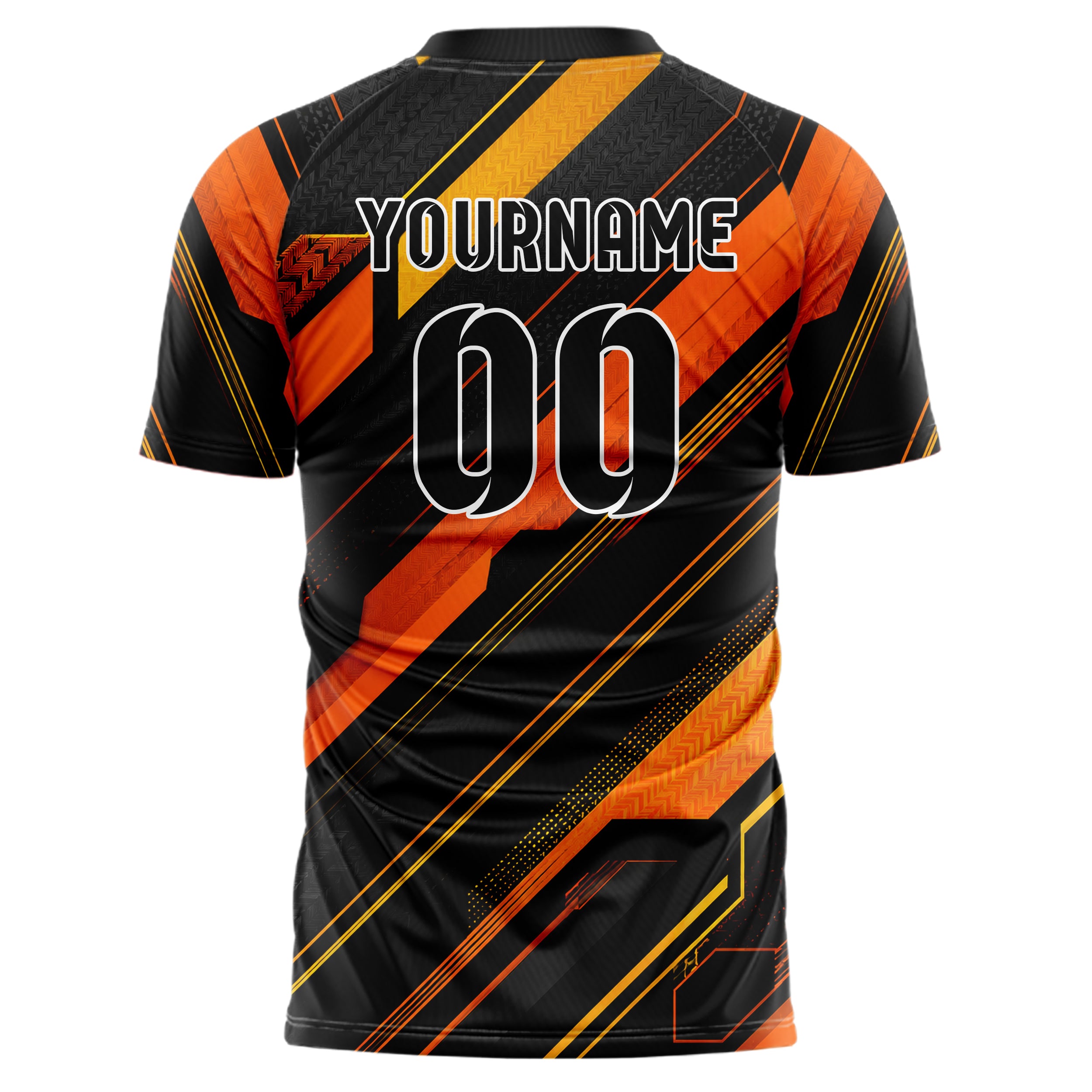 Schwarz dunkles Streifen Streifen mit Polygon Akzenten Design 13-0083 individuelles Fußballtrikot back