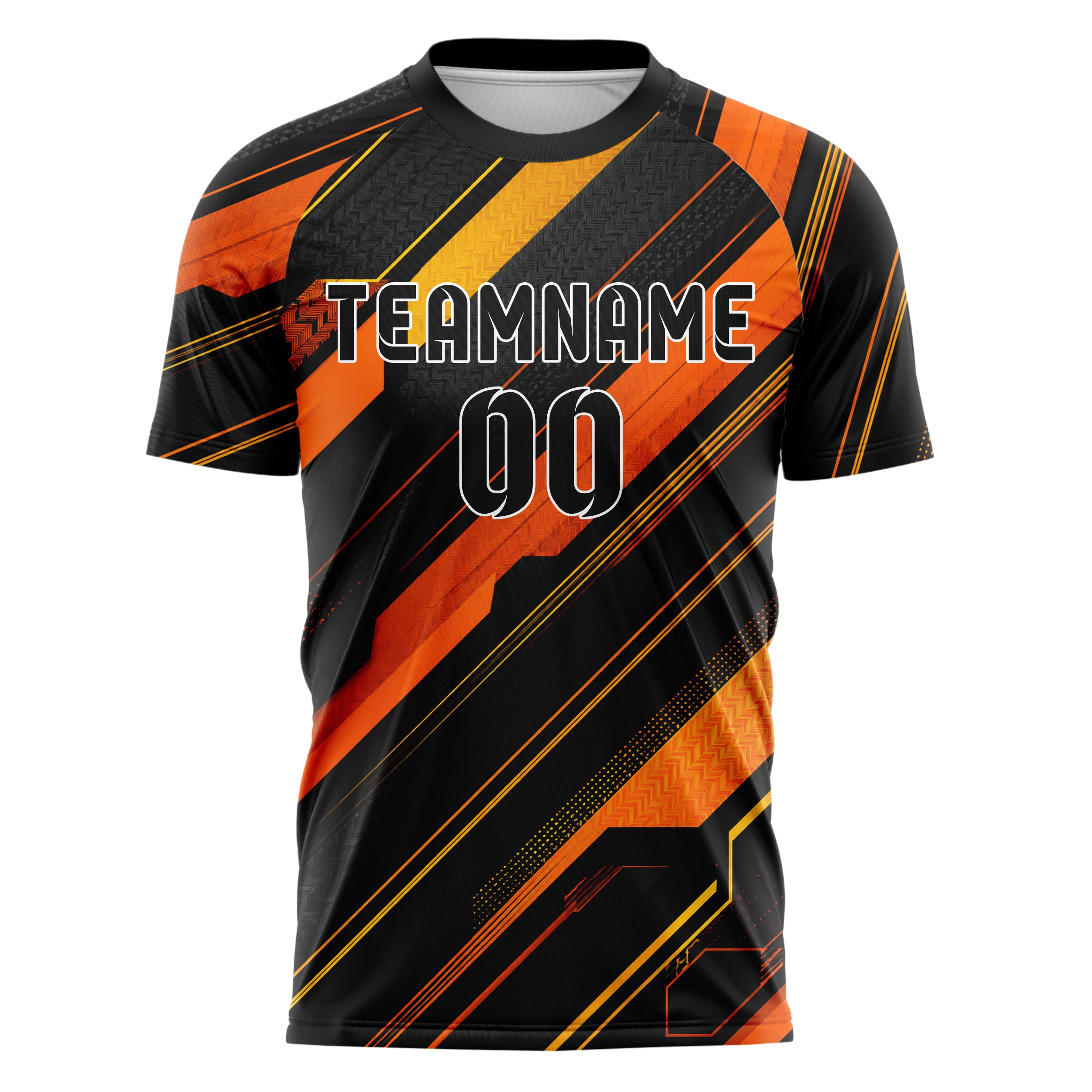 Schwarz dunkles Streifen Streifen mit Polygon Akzenten Design 13-0083 individuelles Fußballtrikot front