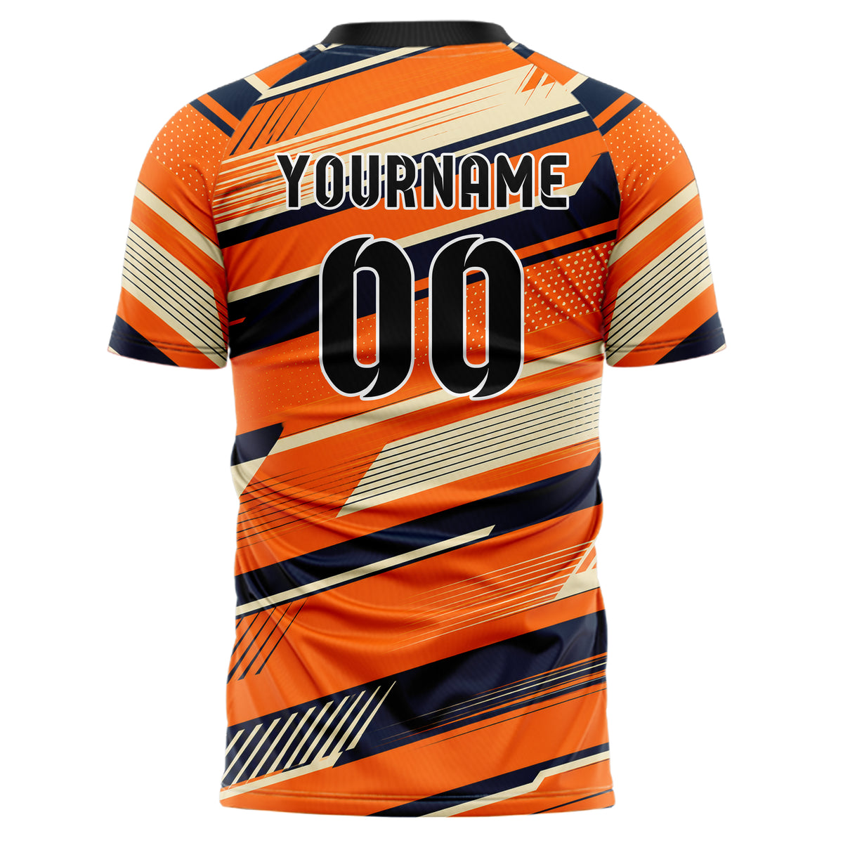 Bay Orange lebendiges Streifen horizontale Baender Design 13-0045 individuelles Fußballtrikot back
