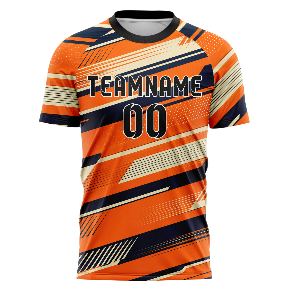 Bay Orange lebendiges Streifen horizontale Baender Design 13-0045 individuelles Fußballtrikot front