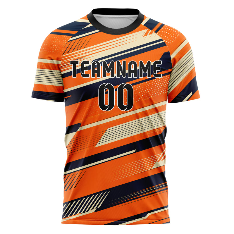 Bay Orange lebendiges Streifen horizontale Baender Design 13-0045 individuelles Fußballtrikot front