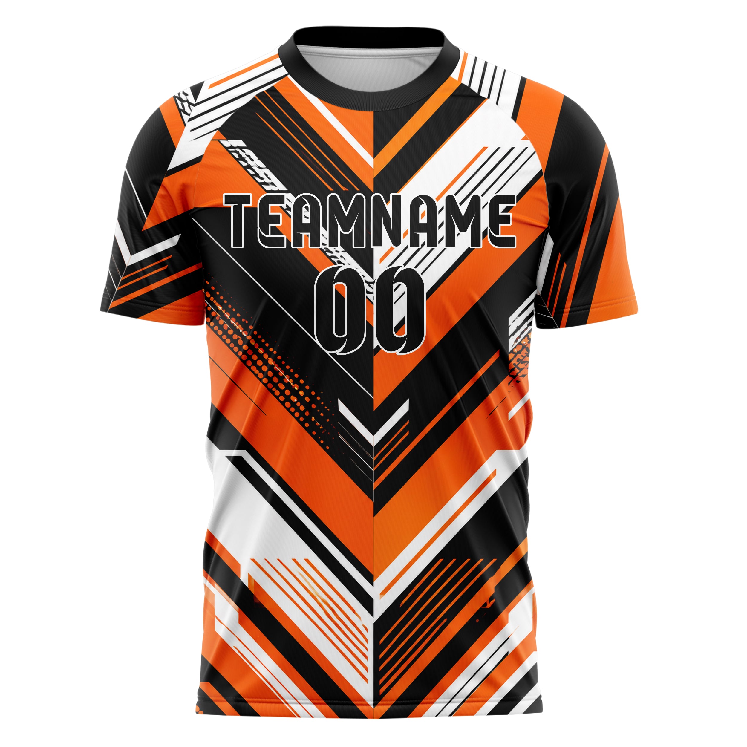 Orange lebendiges Streifen Chevron Streifen Design 13-0025 individuelles Fußballtrikot front