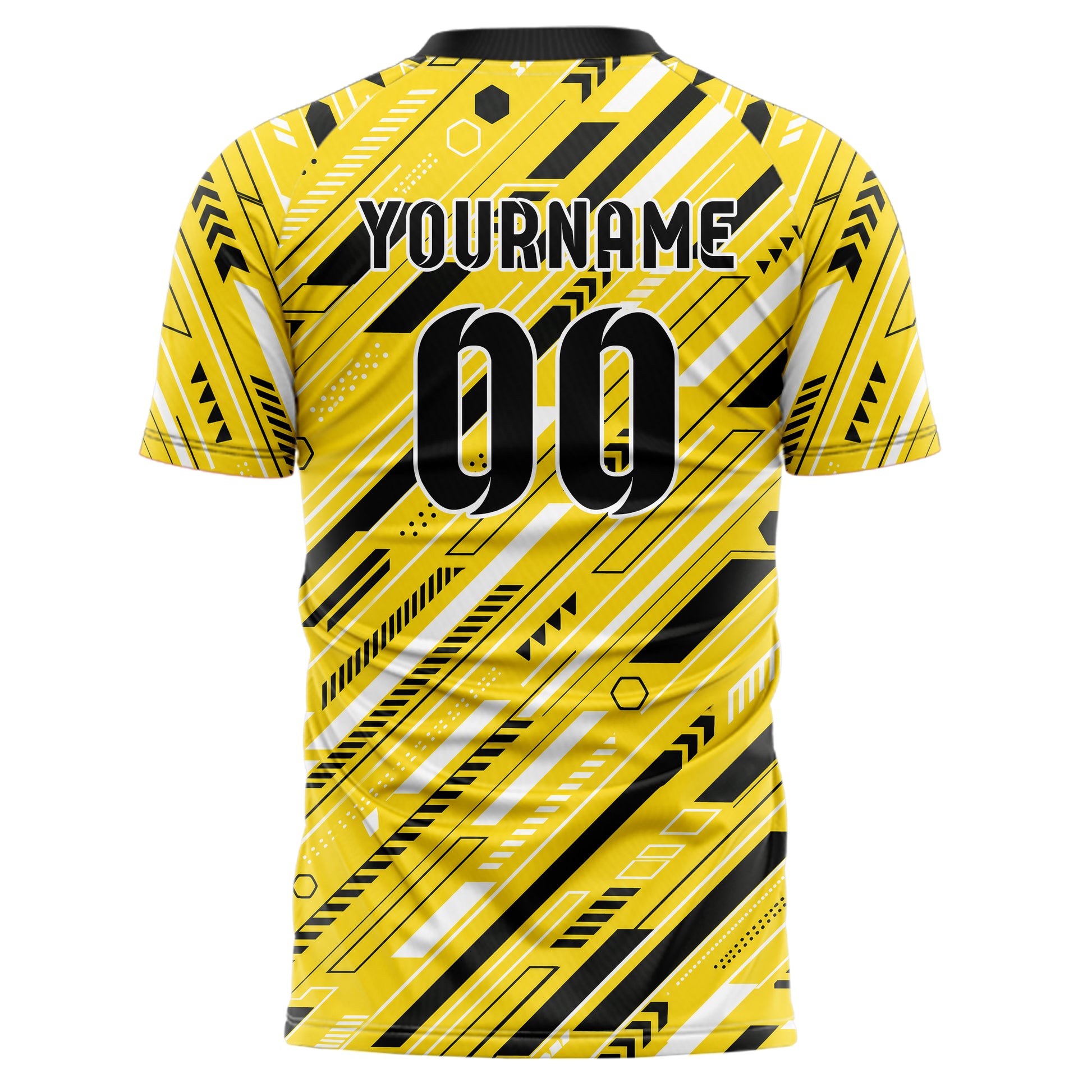Gelb lebendiges Streifen Streifen mit Polygon Akzenten Design 13-0005 individuelles Fußballtrikot back