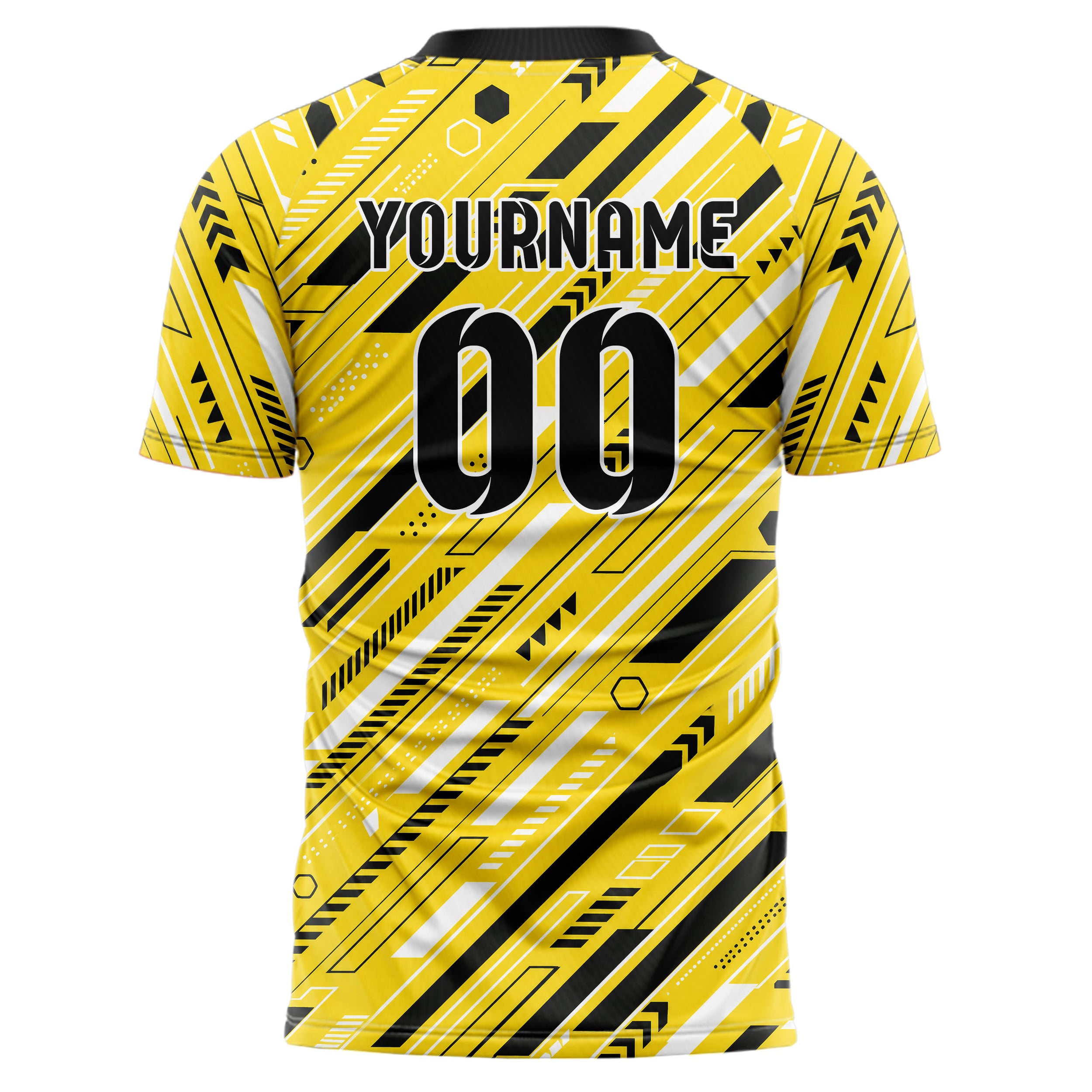 Gelb lebendiges Streifen Streifen mit Polygon Akzenten Design 13-0005 individuelles Fußballtrikot back