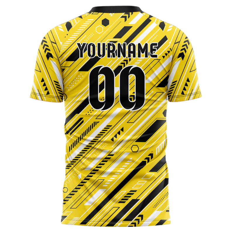 Gelb lebendiges Streifen Streifen mit Polygon Akzenten Design 13-0005 individuelles Fußballtrikot back