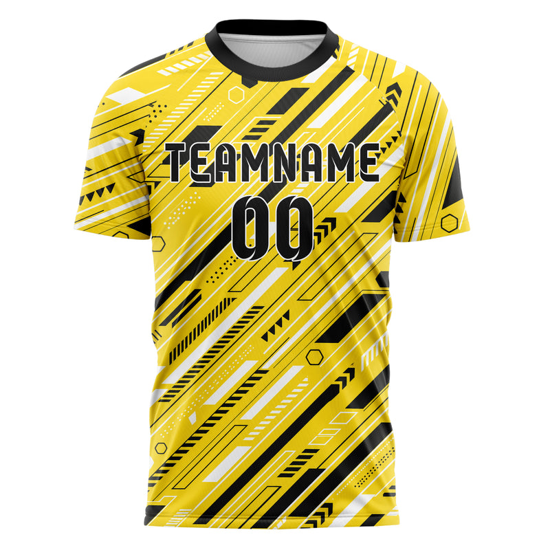 Gelb lebendiges Streifen Streifen mit Polygon Akzenten Design 13-0005 individuelles Fußballtrikot front