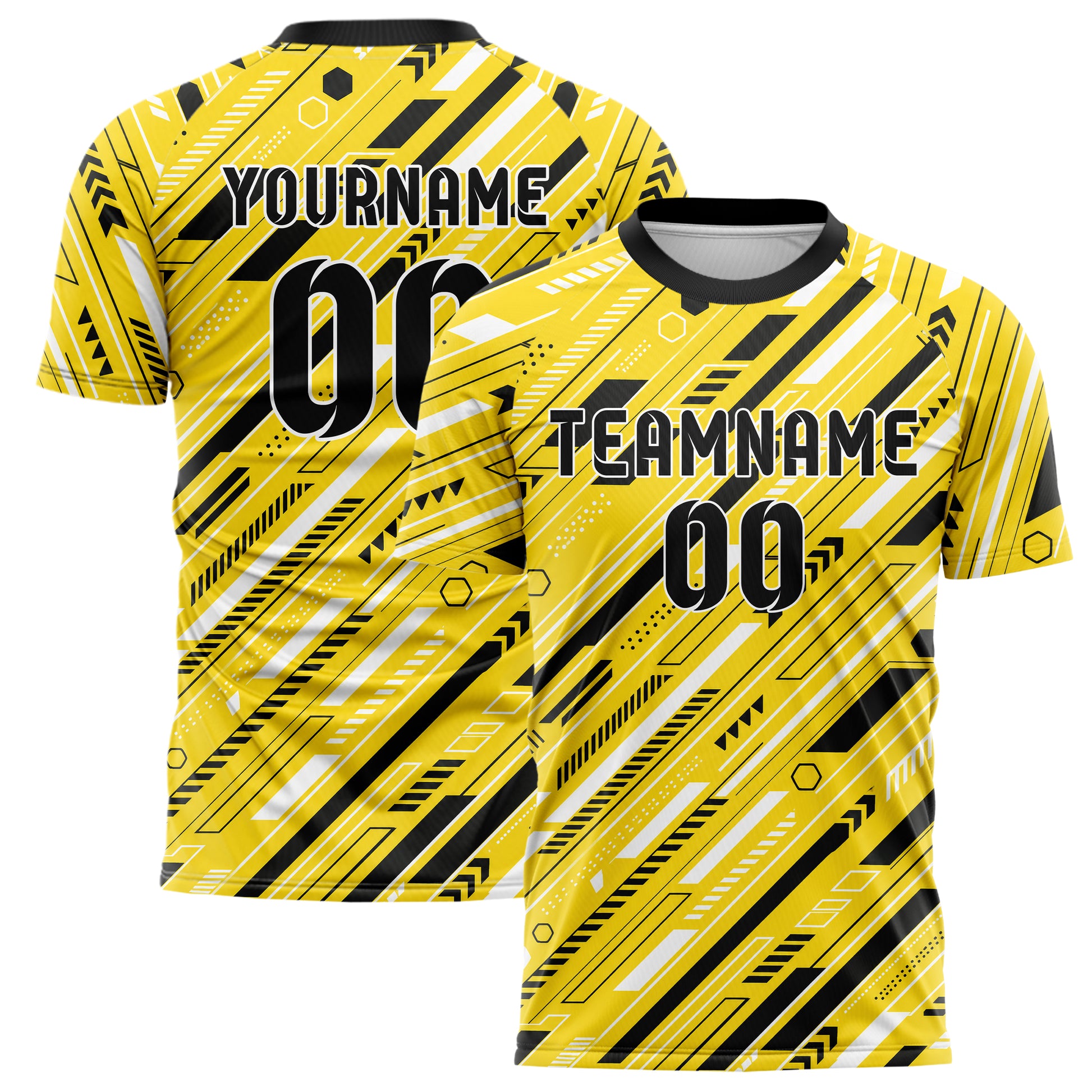 Gelb lebendiges Streifen Streifen mit Polygon Akzenten Design 13-0005 individuelles Fußballtrikot main