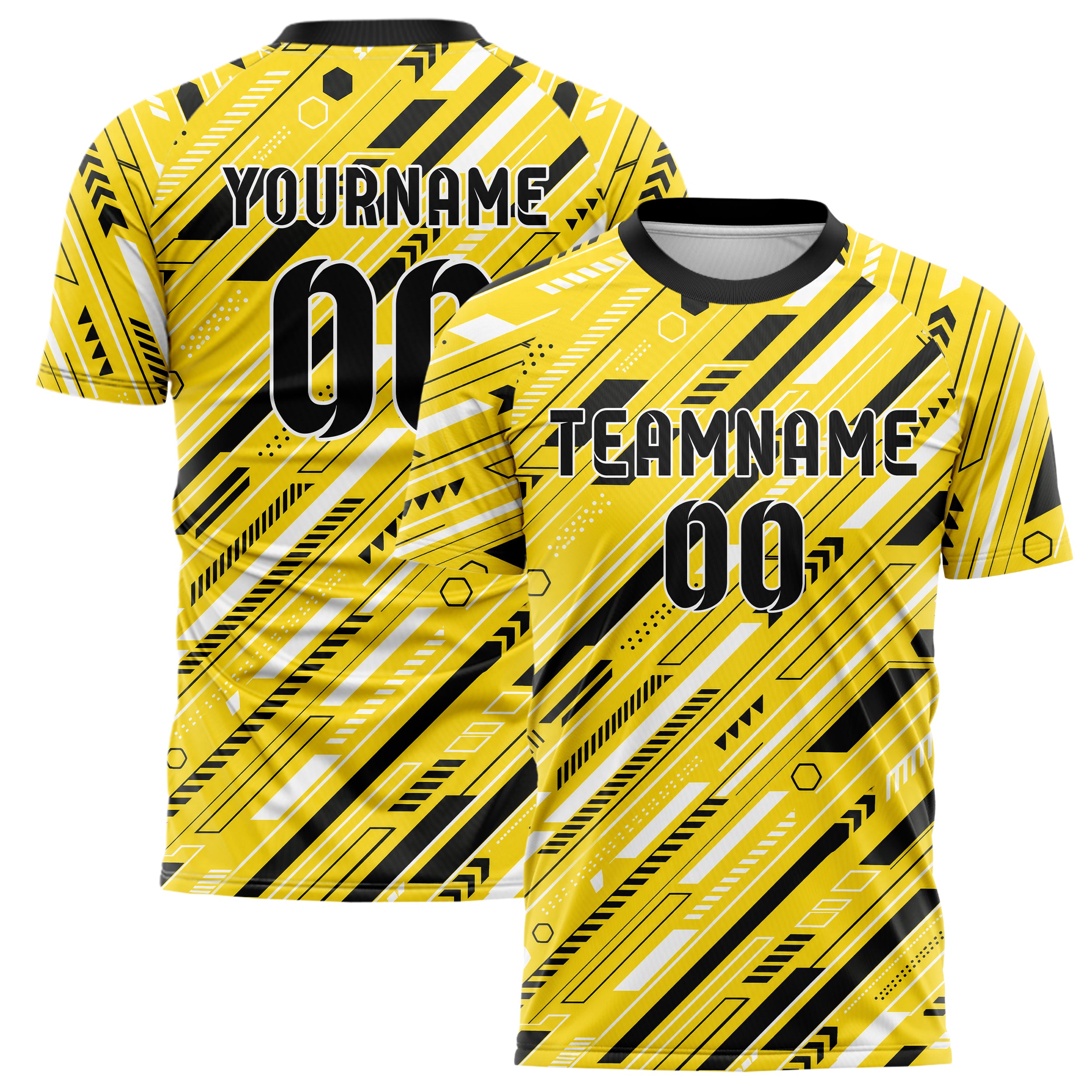 Gelb lebendiges Streifen Streifen mit Polygon Akzenten Design 13-0005 individuelles Fußballtrikot main