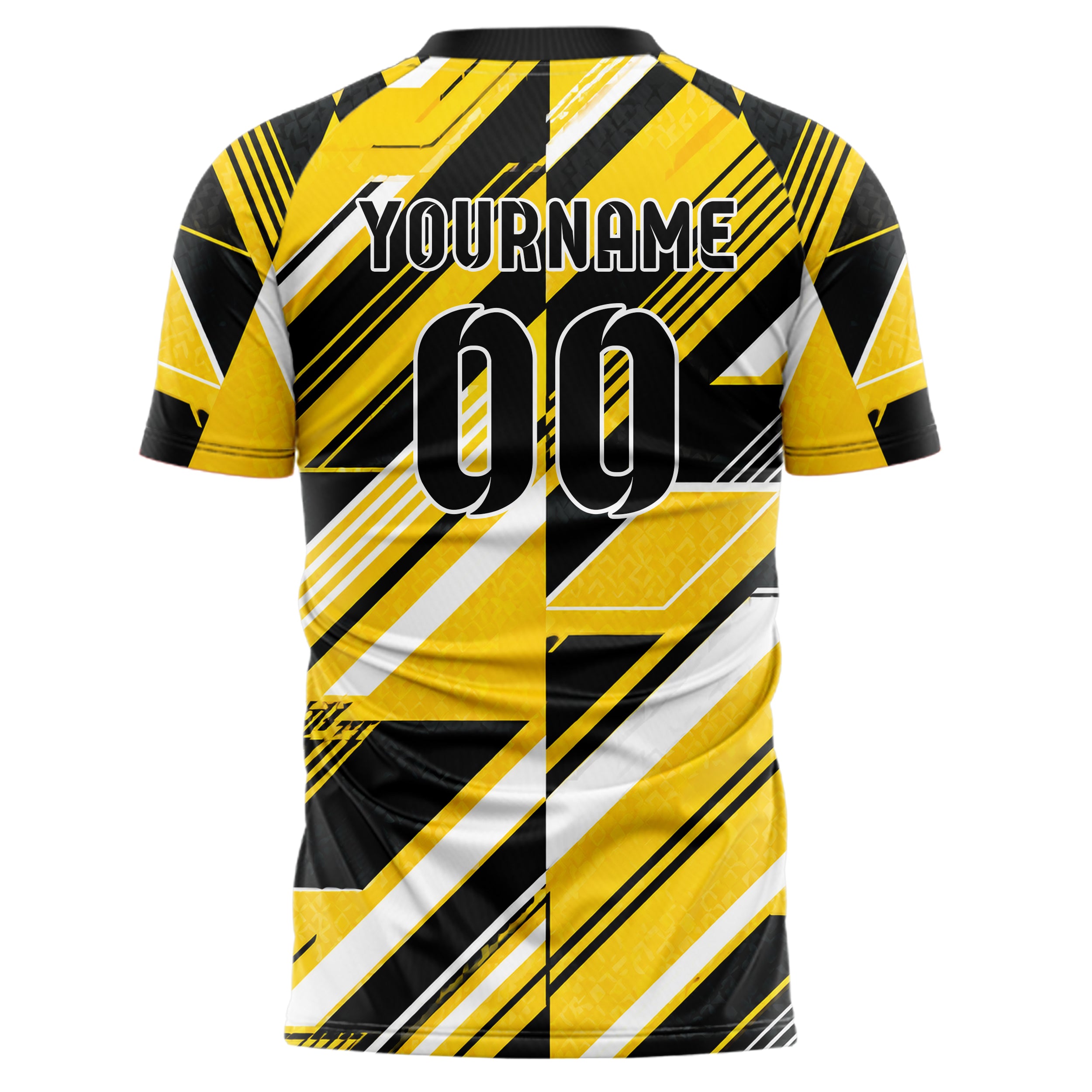 Gelb lebendiges Streifen Streifen mit Polygon Akzenten Design 13-0119 individuelles Fußballtrikot back