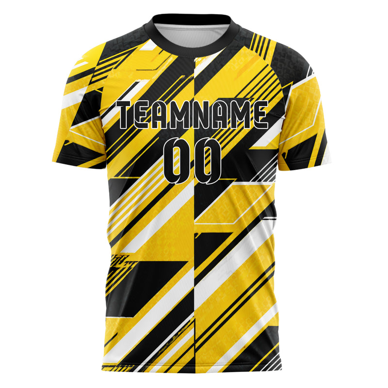 Gelb lebendiges Streifen Streifen mit Polygon Akzenten Design 13-0119 individuelles Fußballtrikot front
