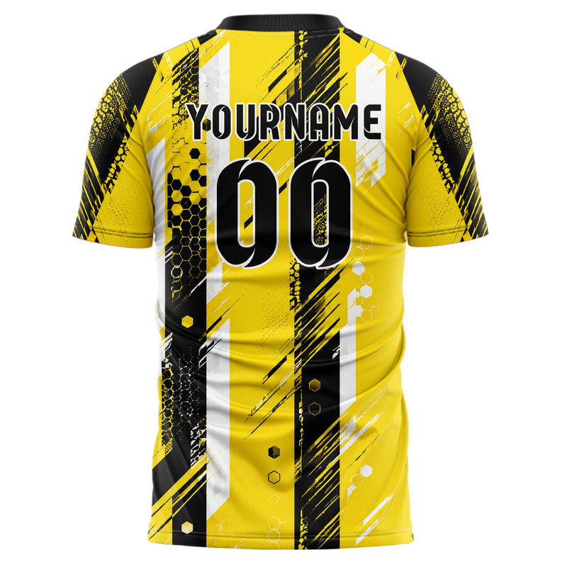Gelb lebendiges Streifen vertikale Baender Design 13-0056 individuelles Fußballtrikot back