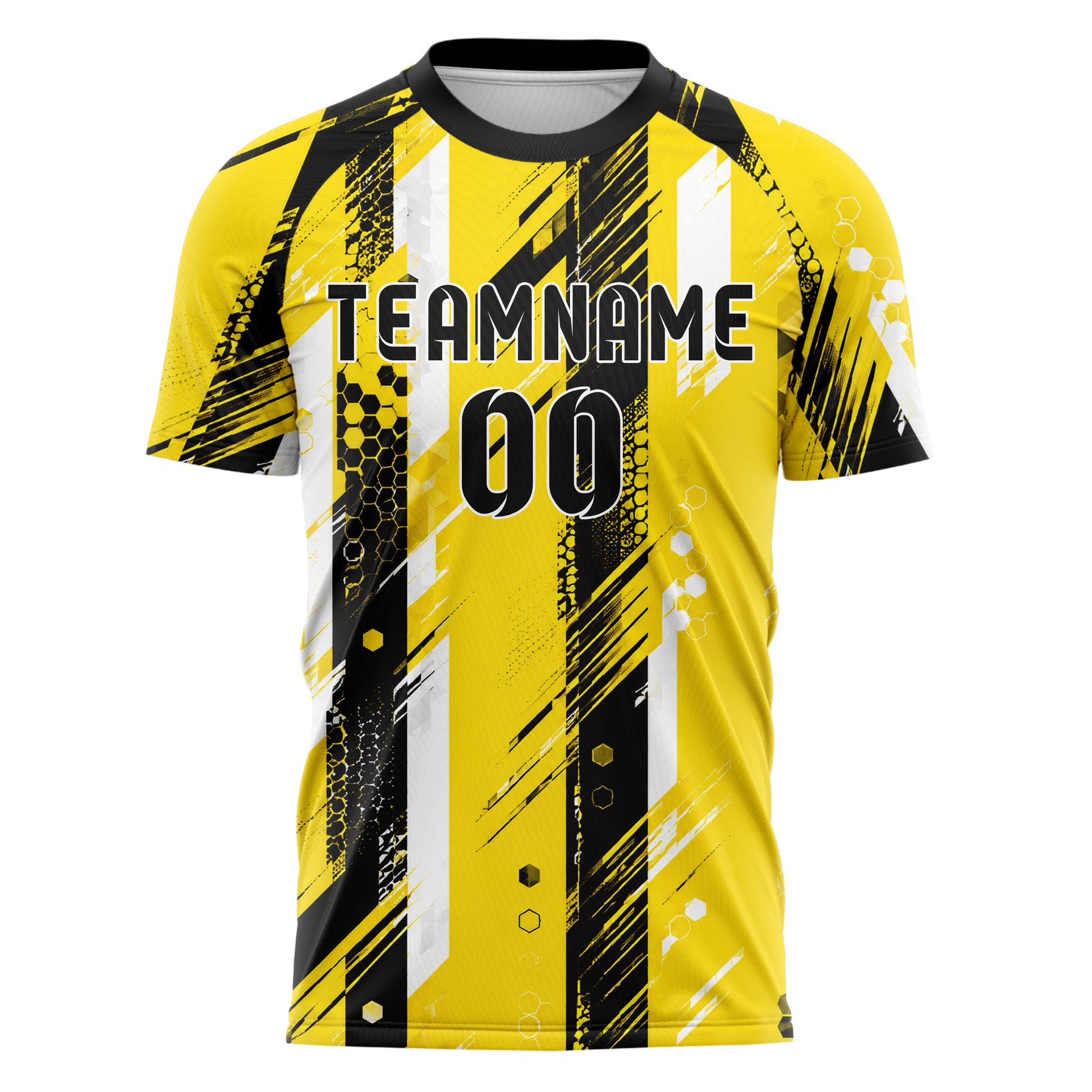 Gelb lebendiges Streifen vertikale Baender Design 13-0056 individuelles Fußballtrikot front