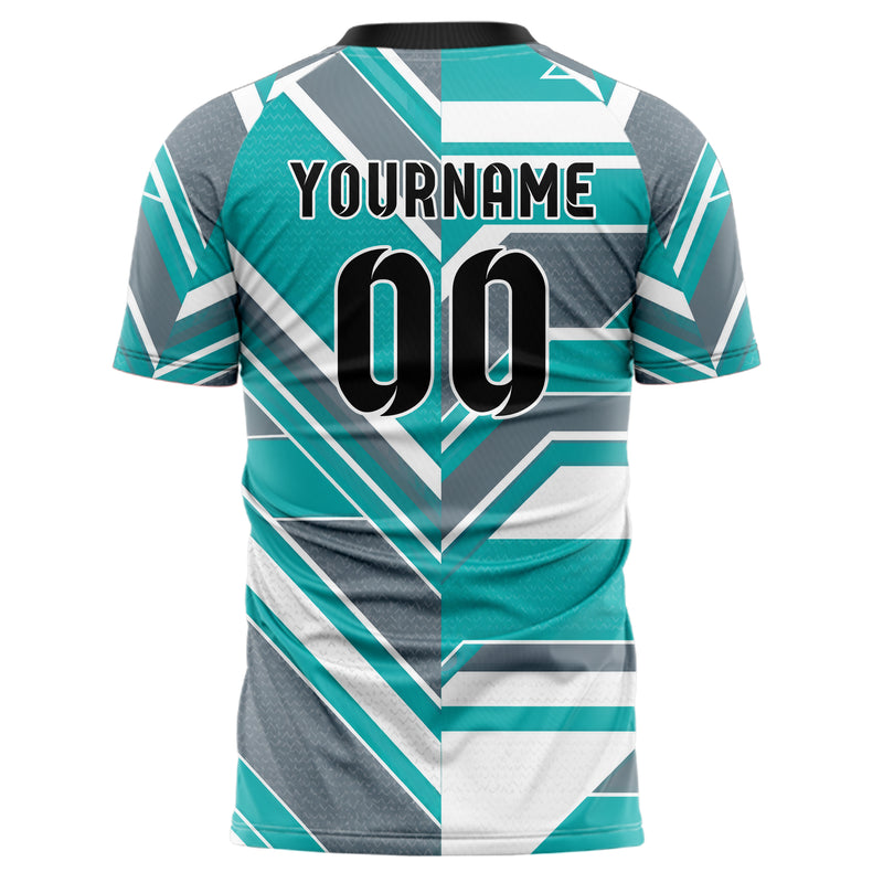 Aqua klassisches Streifen Streifen mit Polygon Akzenten Design 13-0047 individuelles Fußballtrikot back