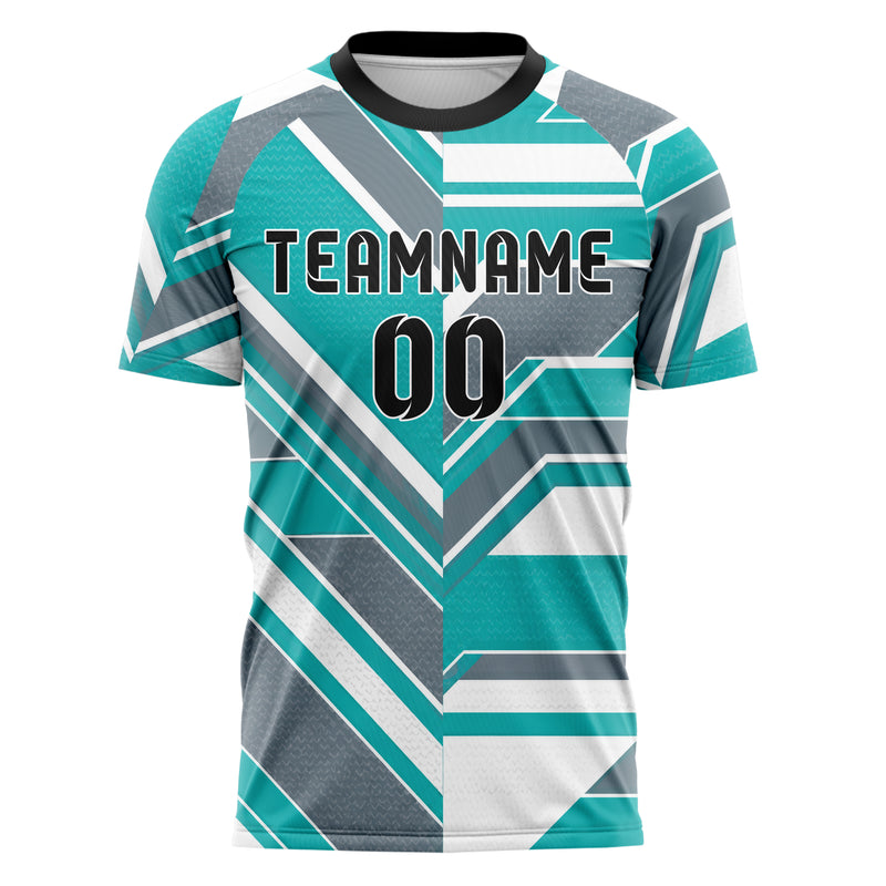 Aqua klassisches Streifen Streifen mit Polygon Akzenten Design 13-0047 individuelles Fußballtrikot front