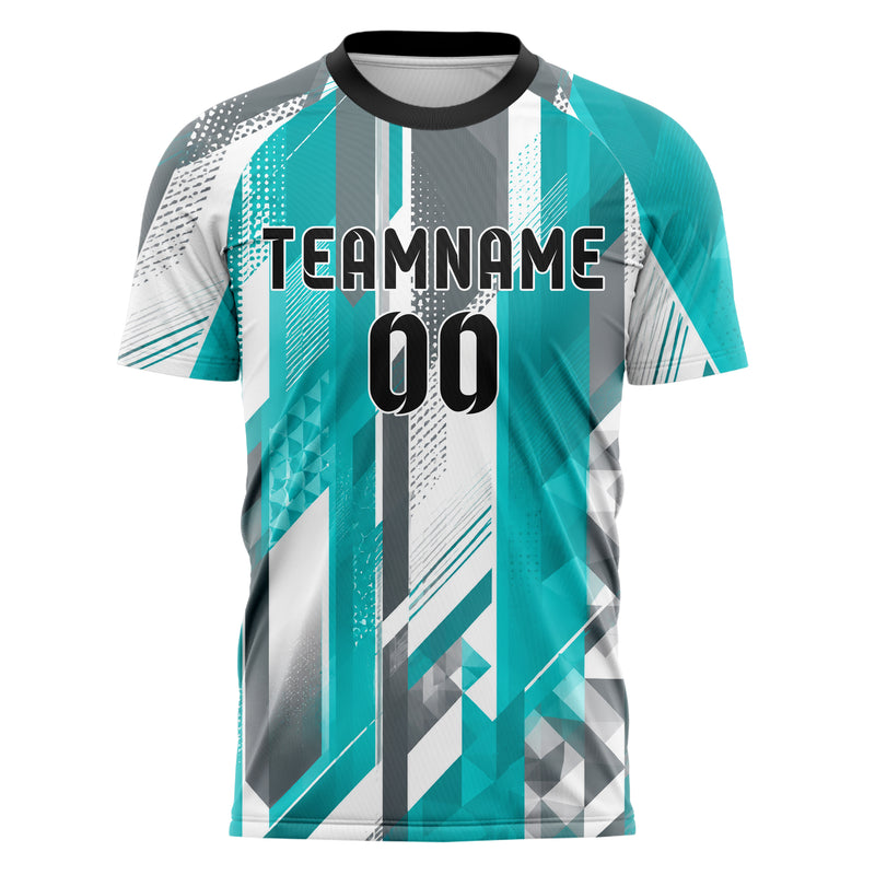 Aqua klassisches Streifen vertikale Baender Design 13-0080 individuelles Fußballtrikot front