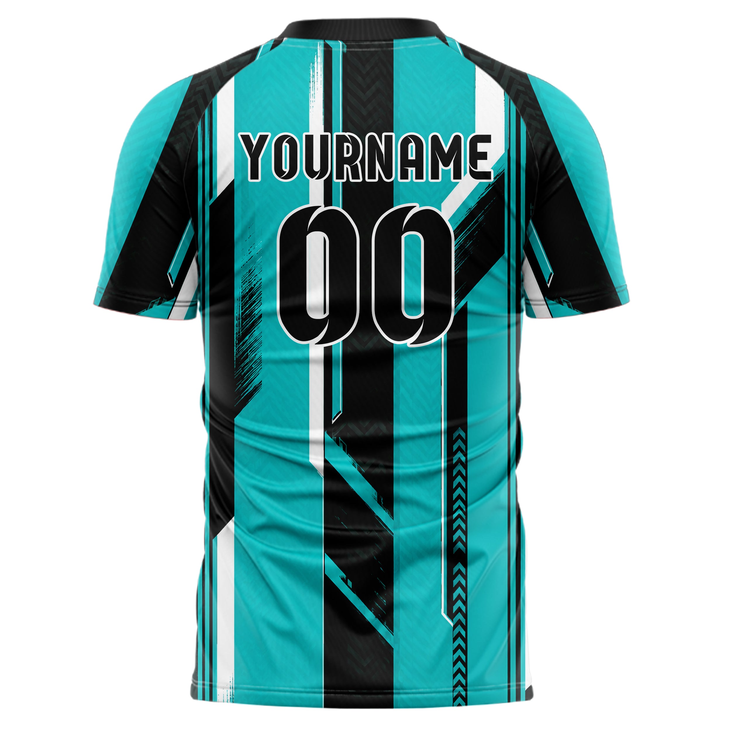 Cyan lebendiges Streifen horizontale Baender Design 13-0039 individuelles Fußballtrikot back