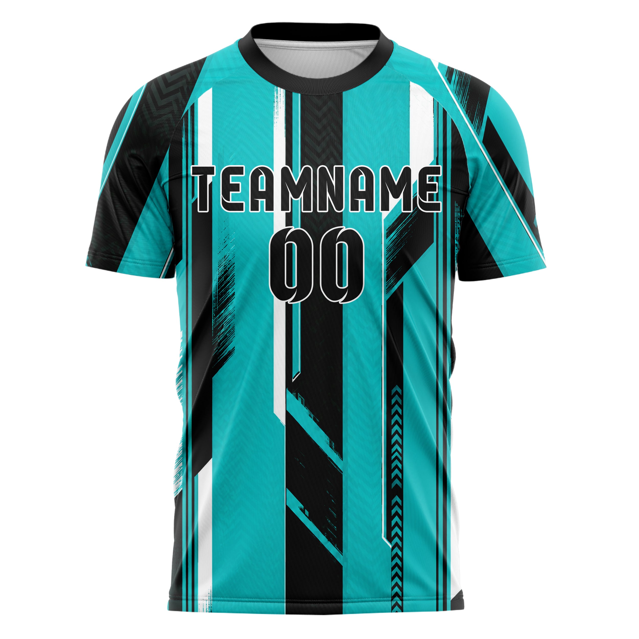 Cyan lebendiges Streifen horizontale Baender Design 13-0039 individuelles Fußballtrikot front