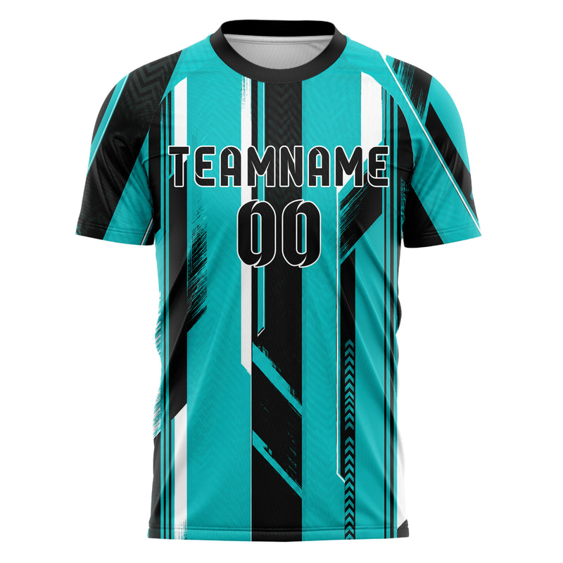 Cyan lebendiges Streifen horizontale Baender Design 13-0039 individuelles Fußballtrikot front