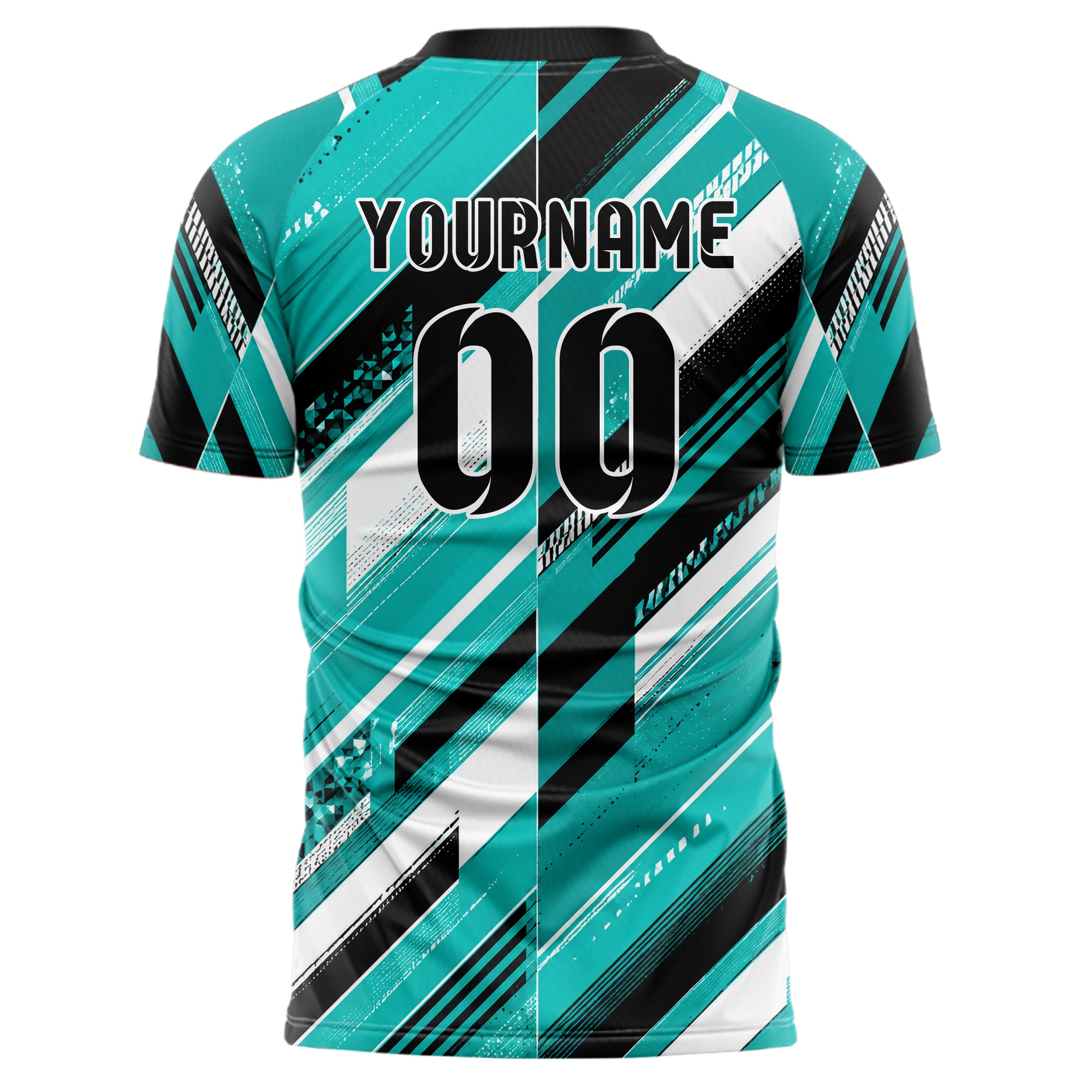 Cyan lebendiges Streifen breite diagonale Streifen Design 13-0012 individuelles Fußballtrikot back