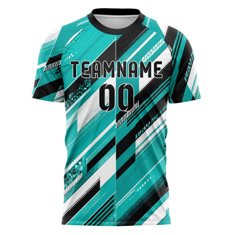 Cyan lebendiges Streifen breite diagonale Streifen Design 13-0012 individuelles Fußballtrikot front