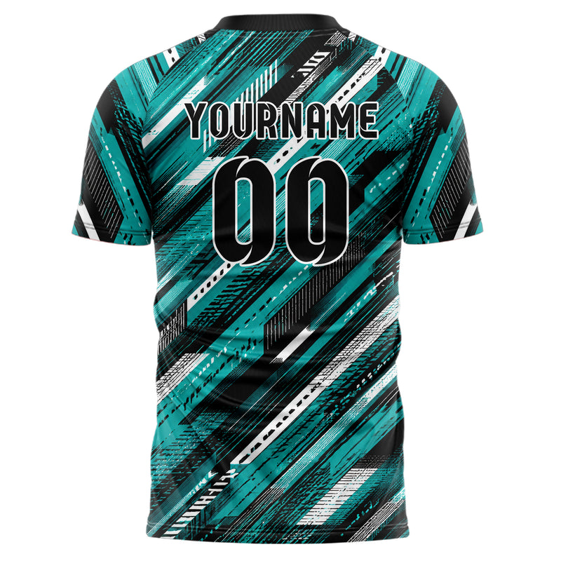 Cyan lebendiges Streifen breite diagonale Streifen Design 13-0126 individuelles Fußballtrikot back