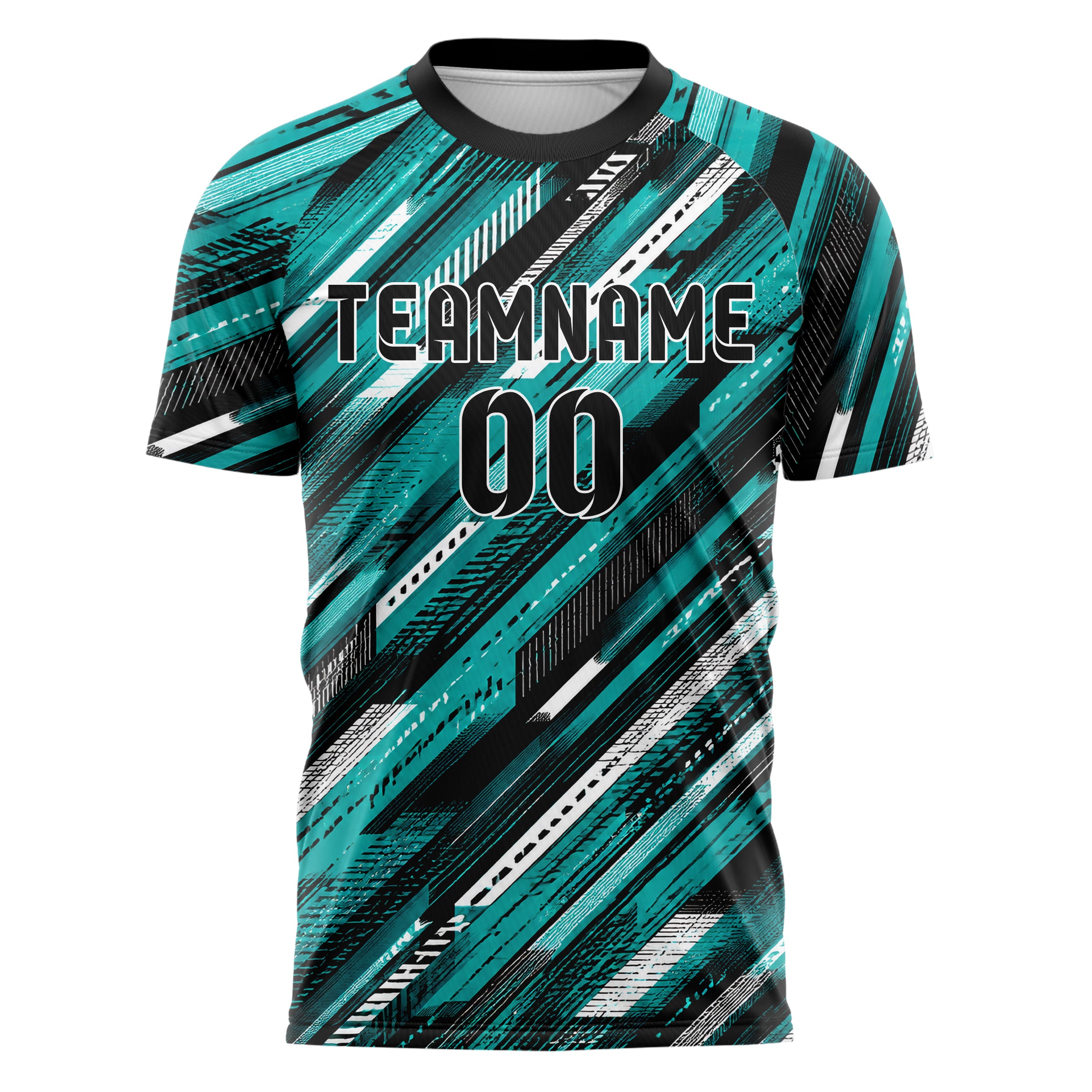 Cyan lebendiges Streifen breite diagonale Streifen Design 13-0126 individuelles Fußballtrikot front