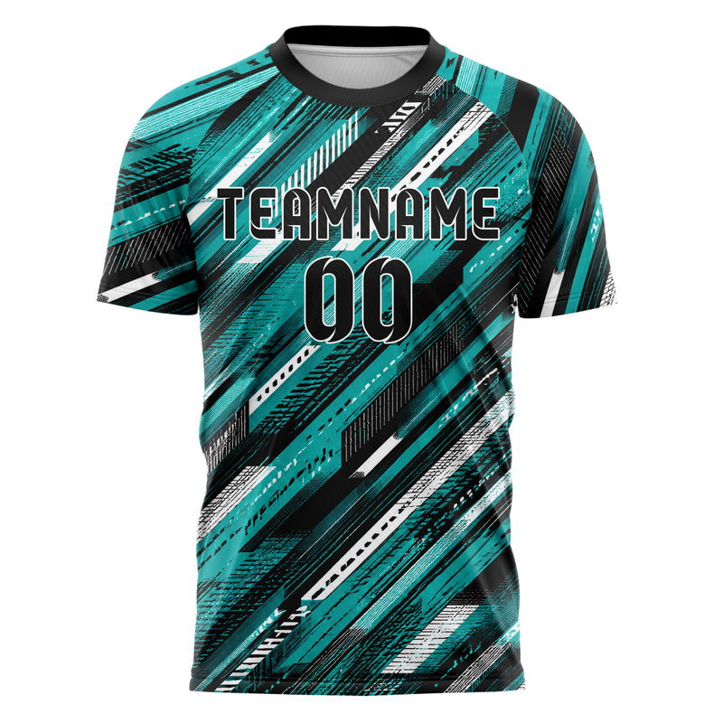 Cyan lebendiges Streifen breite diagonale Streifen Design 13-0126 individuelles Fußballtrikot front