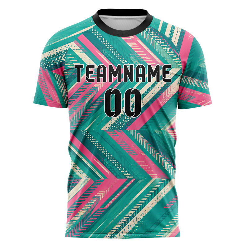 Petrol lebendiges Streifen Chevron Streifen Design 13-0121 individuelles Fußballtrikot front