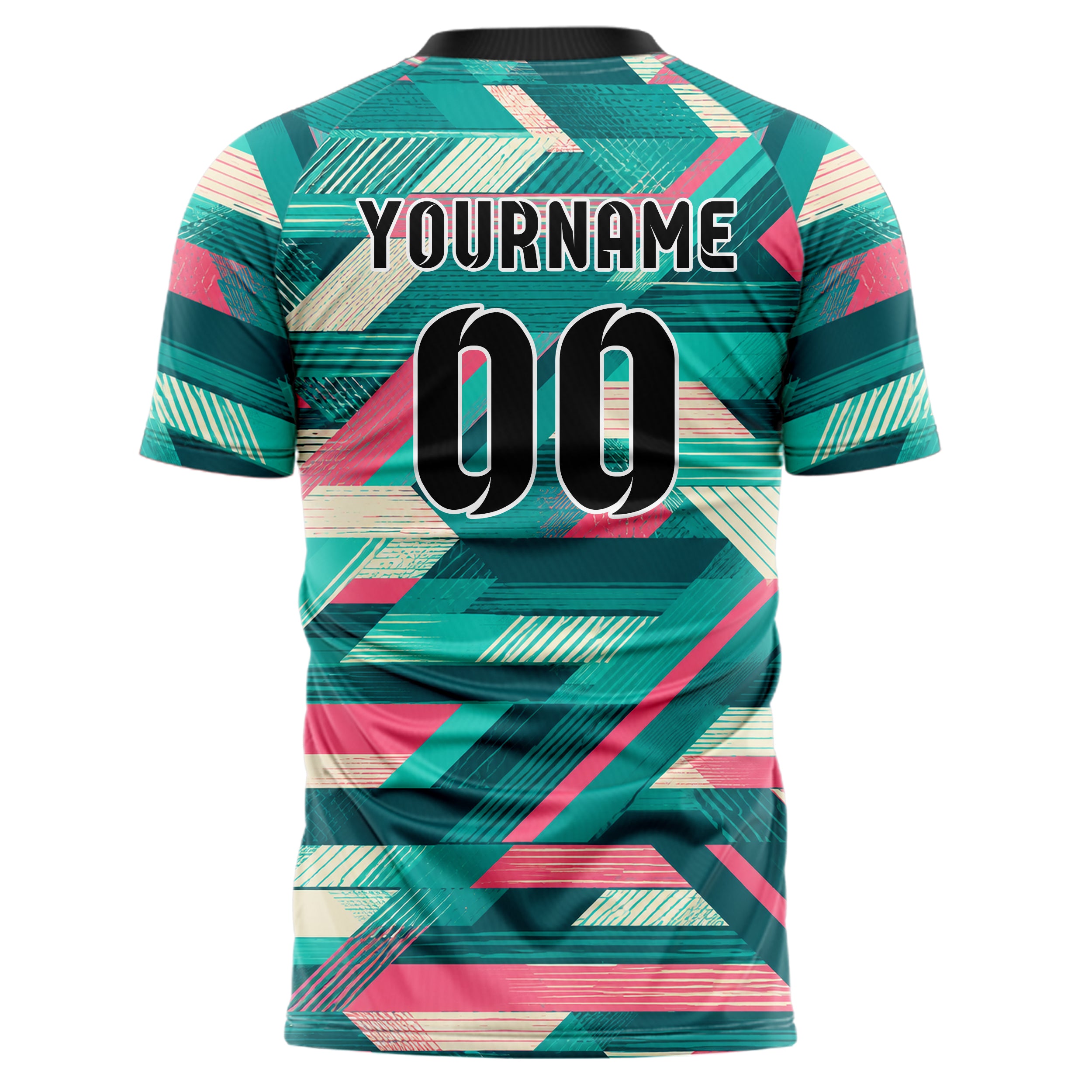 Petrol lebendiges Streifen interlocking diagonal Grid Design 13-0034 individuelles Fußballtrikot back