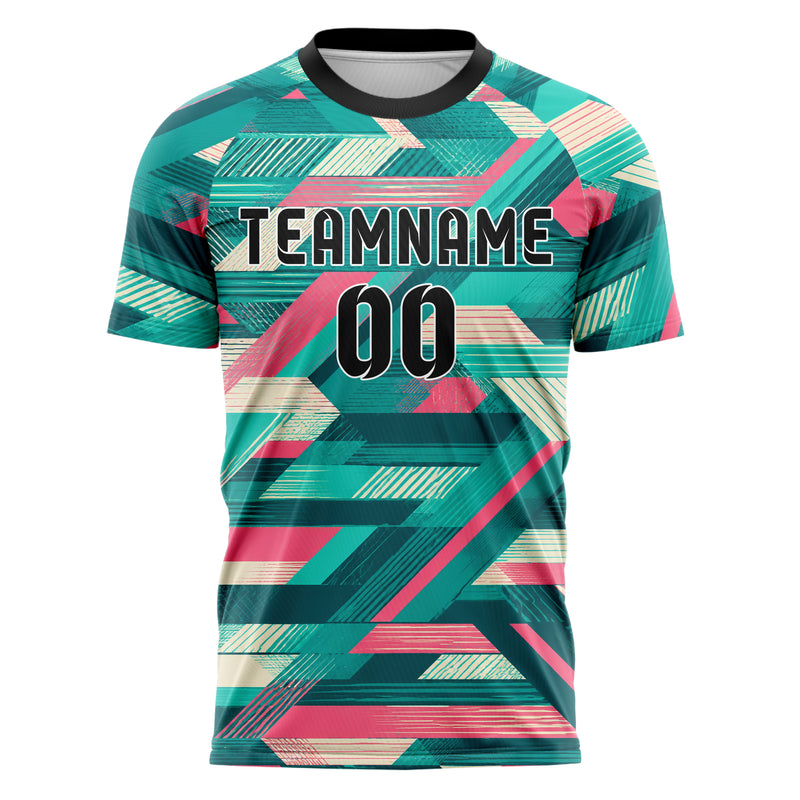 Petrol lebendiges Streifen interlocking diagonal Grid Design 13-0034 individuelles Fußballtrikot front