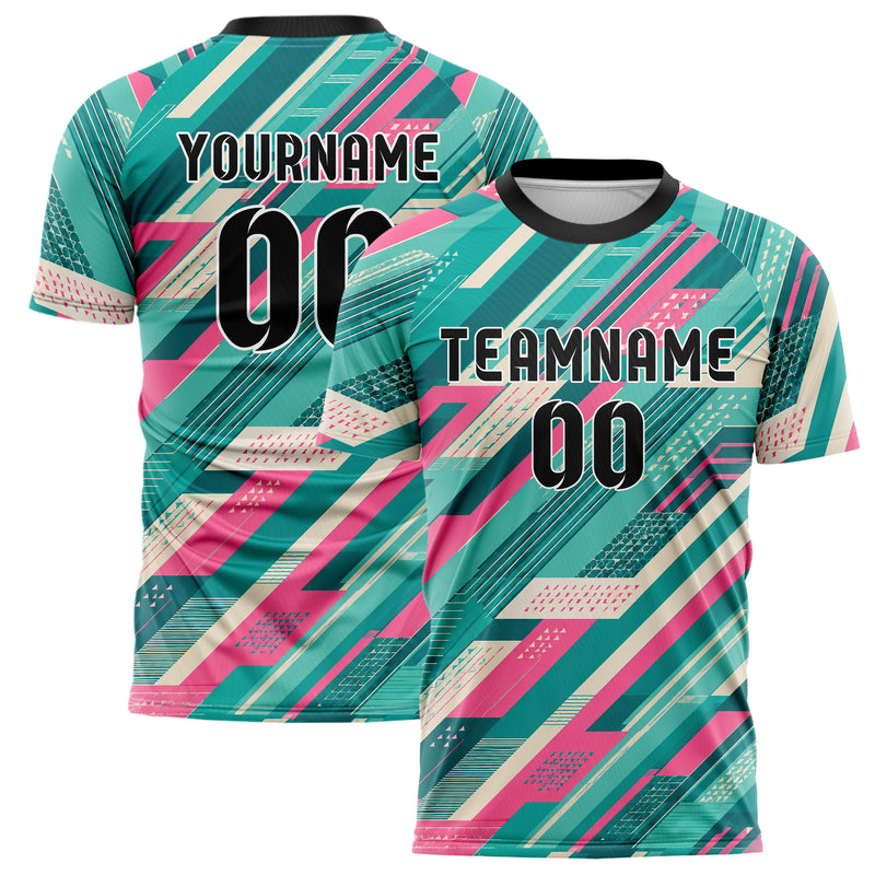Petrol lebendiges Streifen interlocking diagonal Grid Design 13-0064 individuelles Fußballtrikot main